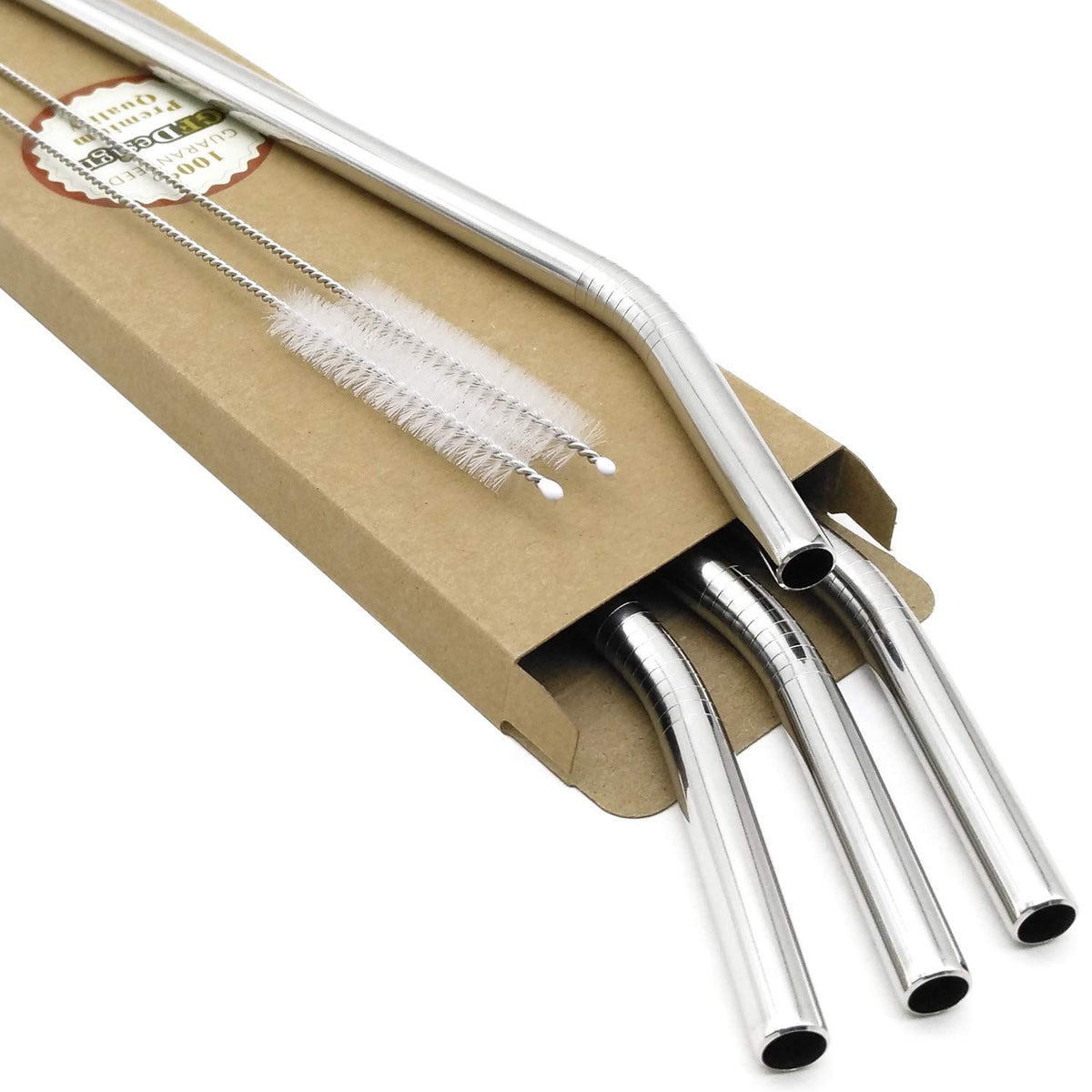 Gfdesign Big Drinking Straws Reusable 12 Inches Extra Long 9Mm Extra Wide Sus 304 Food-Grade 18/8 Stainless Steel - Set Of 4 Wit