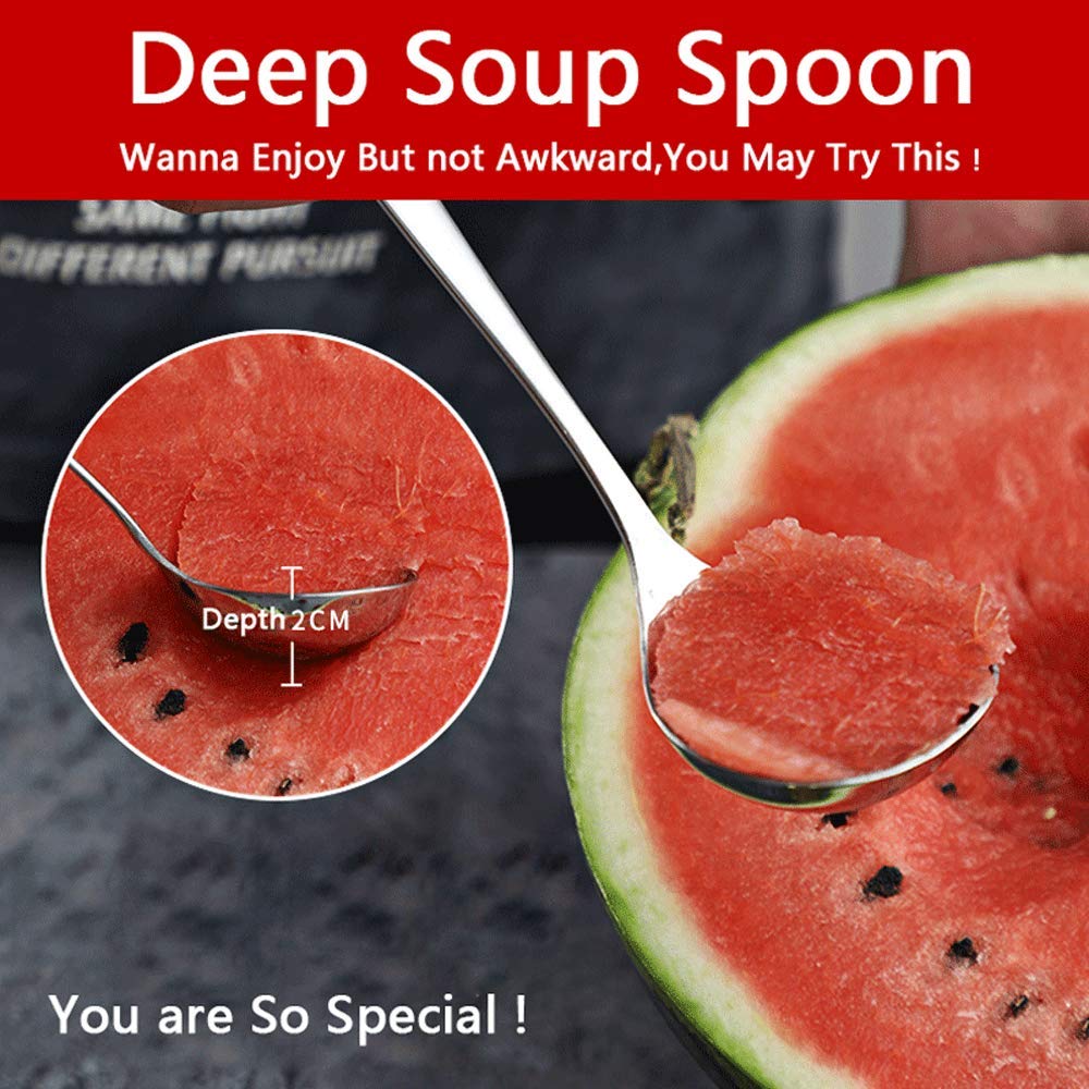 Qualizon 18/8 Stainless Steel Heavy Duty Big Soup Spoon Large Serving Spoon Mini Ladle-7.9Inch (4 Packed)