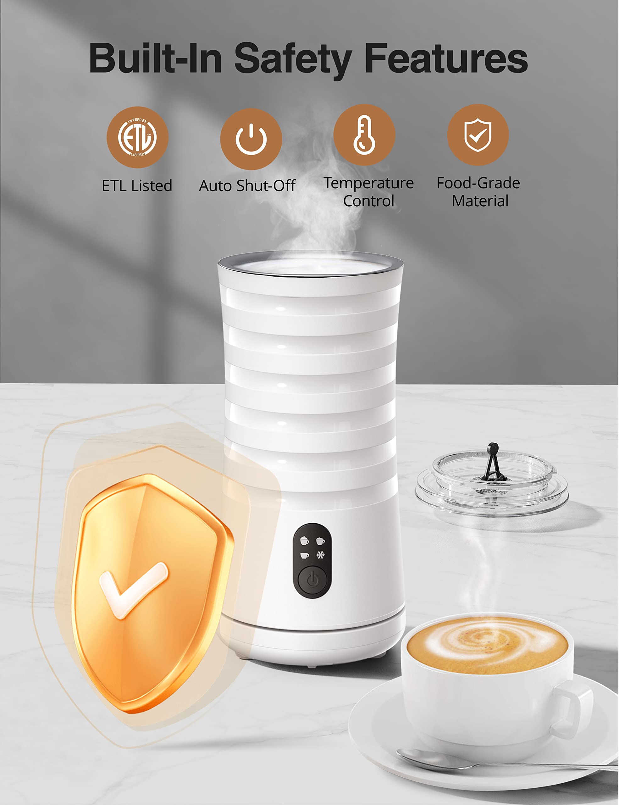 Arvov Milk Frother, Automatic Milk Frother Machine, 4 In 1 Functions Milk Frother Machine For Coffee, Hot Chocolates, Latte, Cap