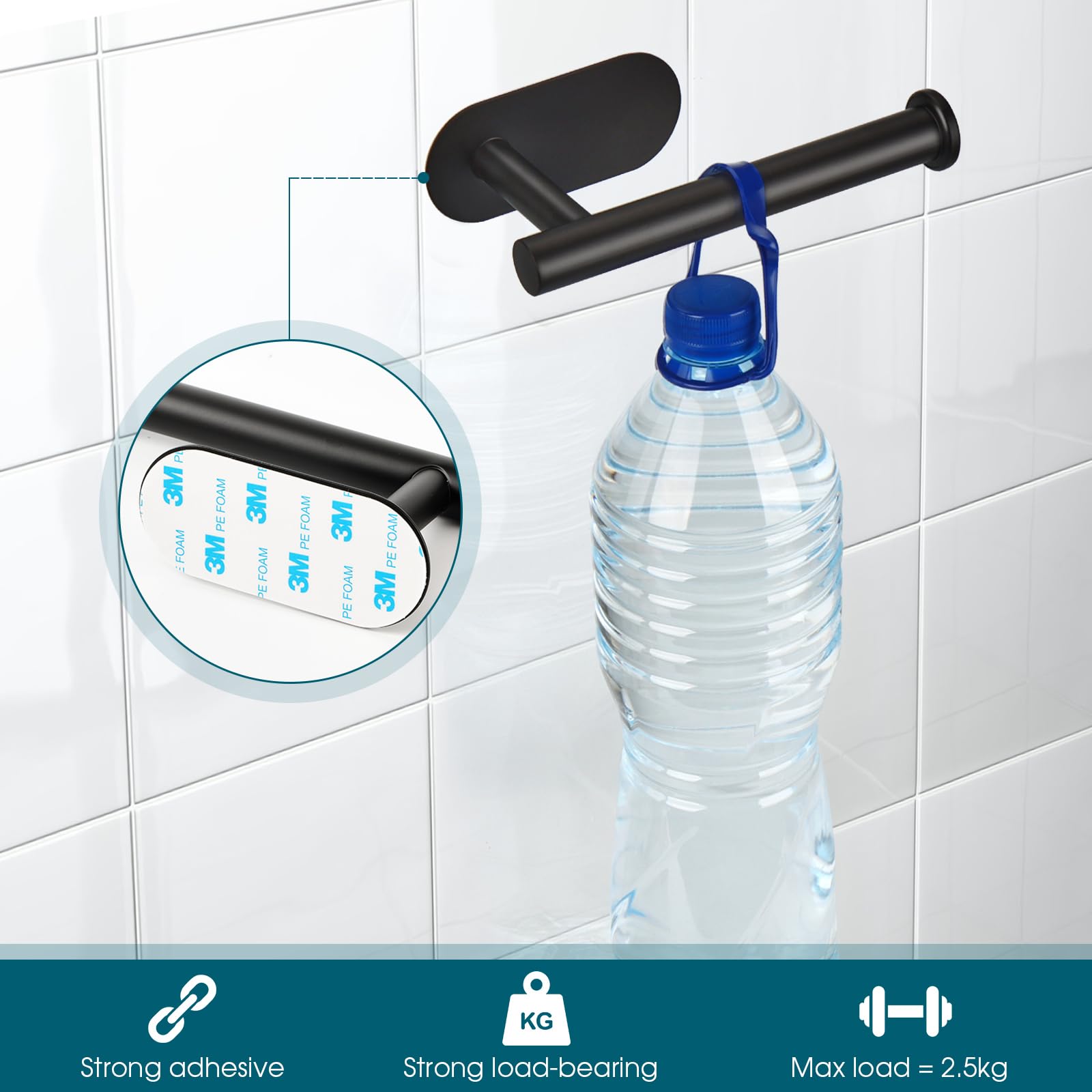 Dgwhyc Self Adhesive Toilet Paper Holder, Matte Black Toilet Paper Holder Rustproof 304 Stainless Steel For Bathroom, Kitchen An