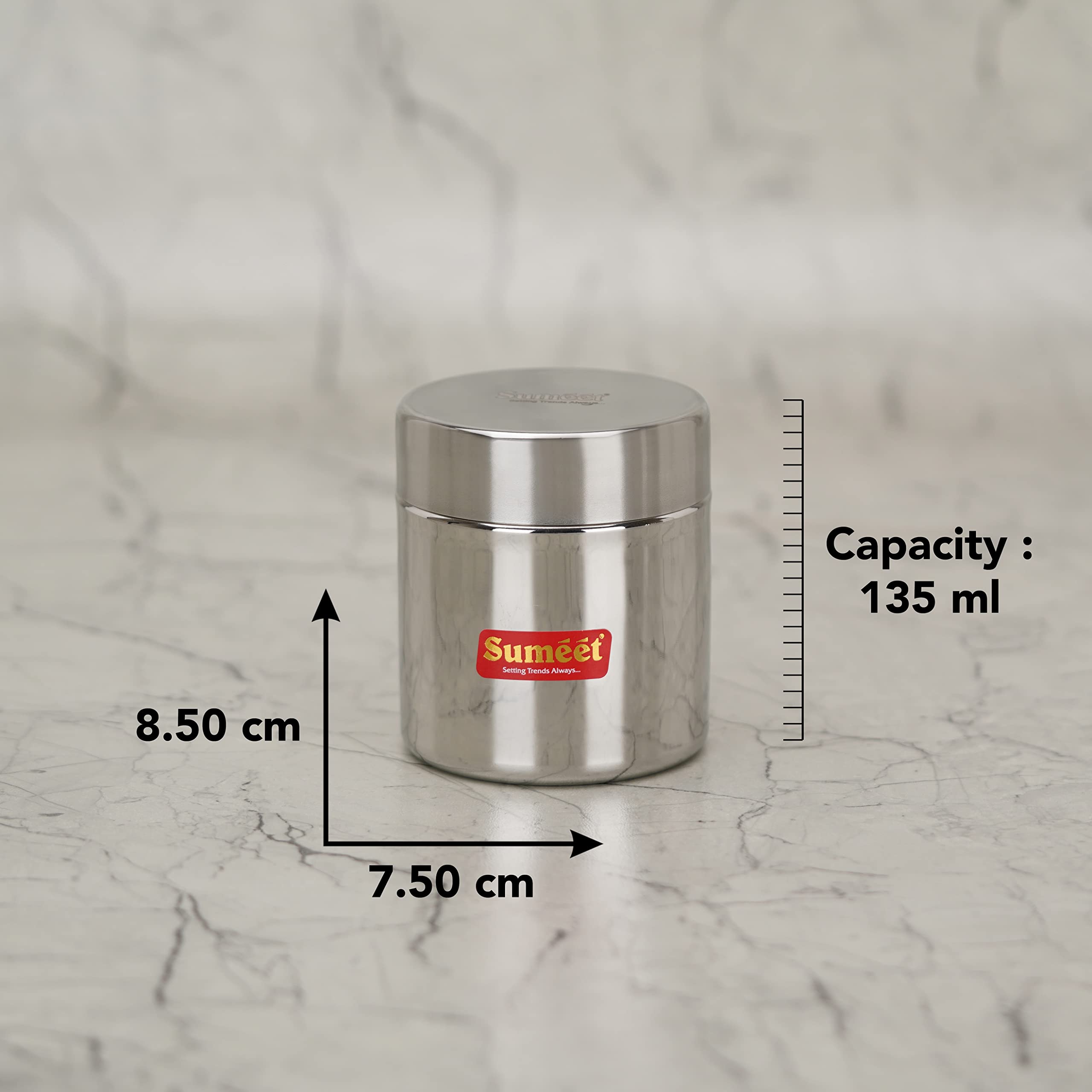Sumeet Stainless Steel Small Canisters/Jars/Ubha Dabba/Storage Containers Set Of 3Pcs, 350 Ml Capacity Each, 7.5Cm Dia, Silver
