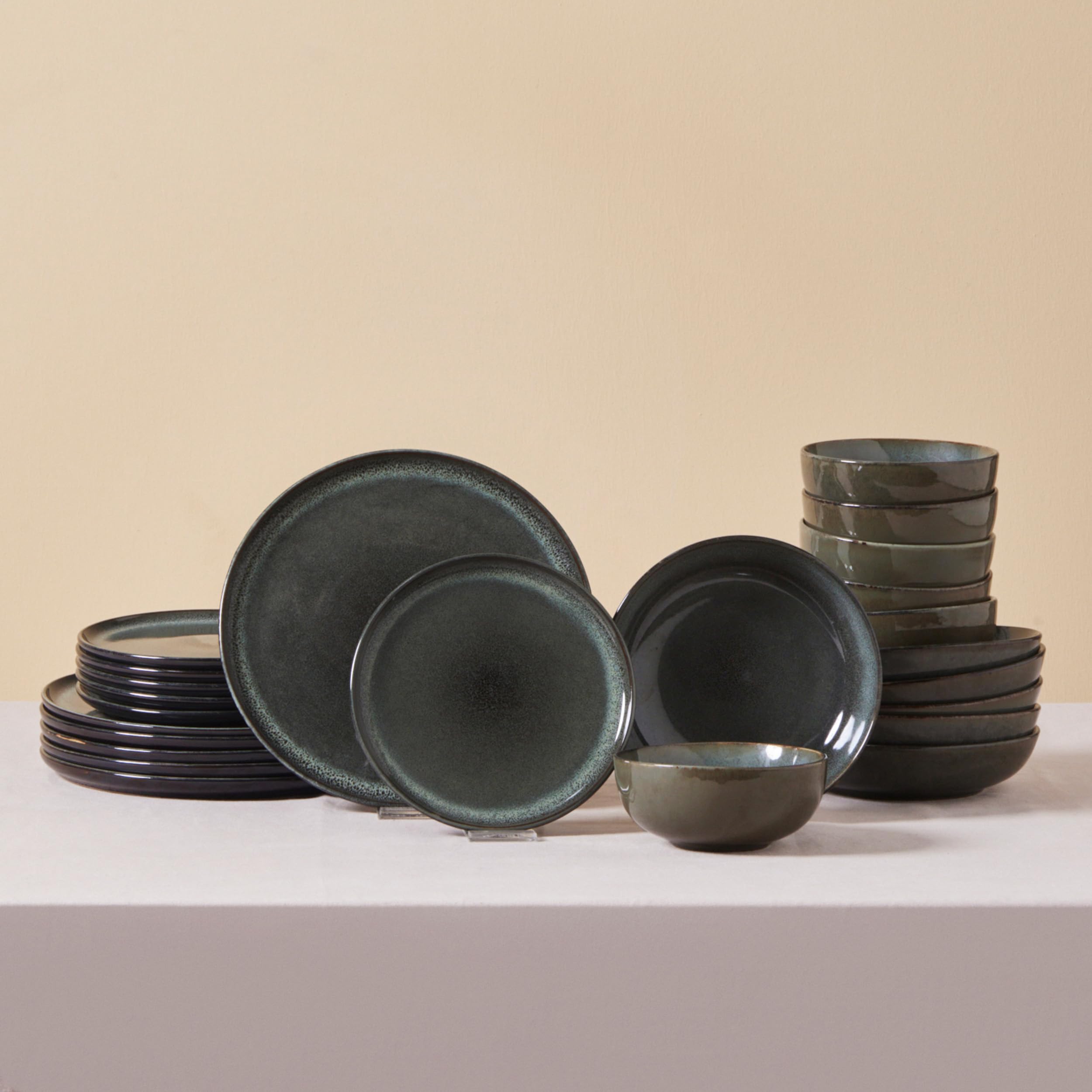 Karaca Fein 24 Piece Reactive Glaze Dinner Set for 6 People, Modern Design with Unique Handcrafted Patterns, Durable Kitchen Pla