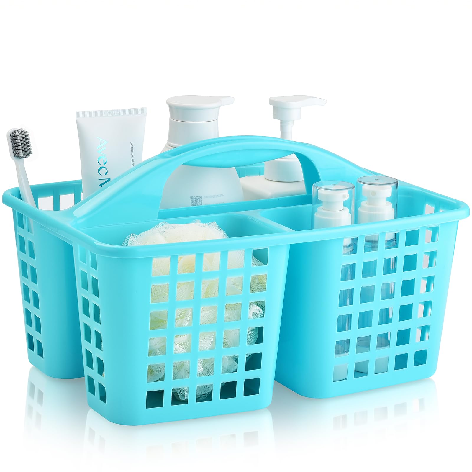 ALINK Plastic Shower Caddy Basket with Compartments  Portable Divided Cleaning Supply Storage Organizer with Handle for College Dorm Bathroom -Blue
