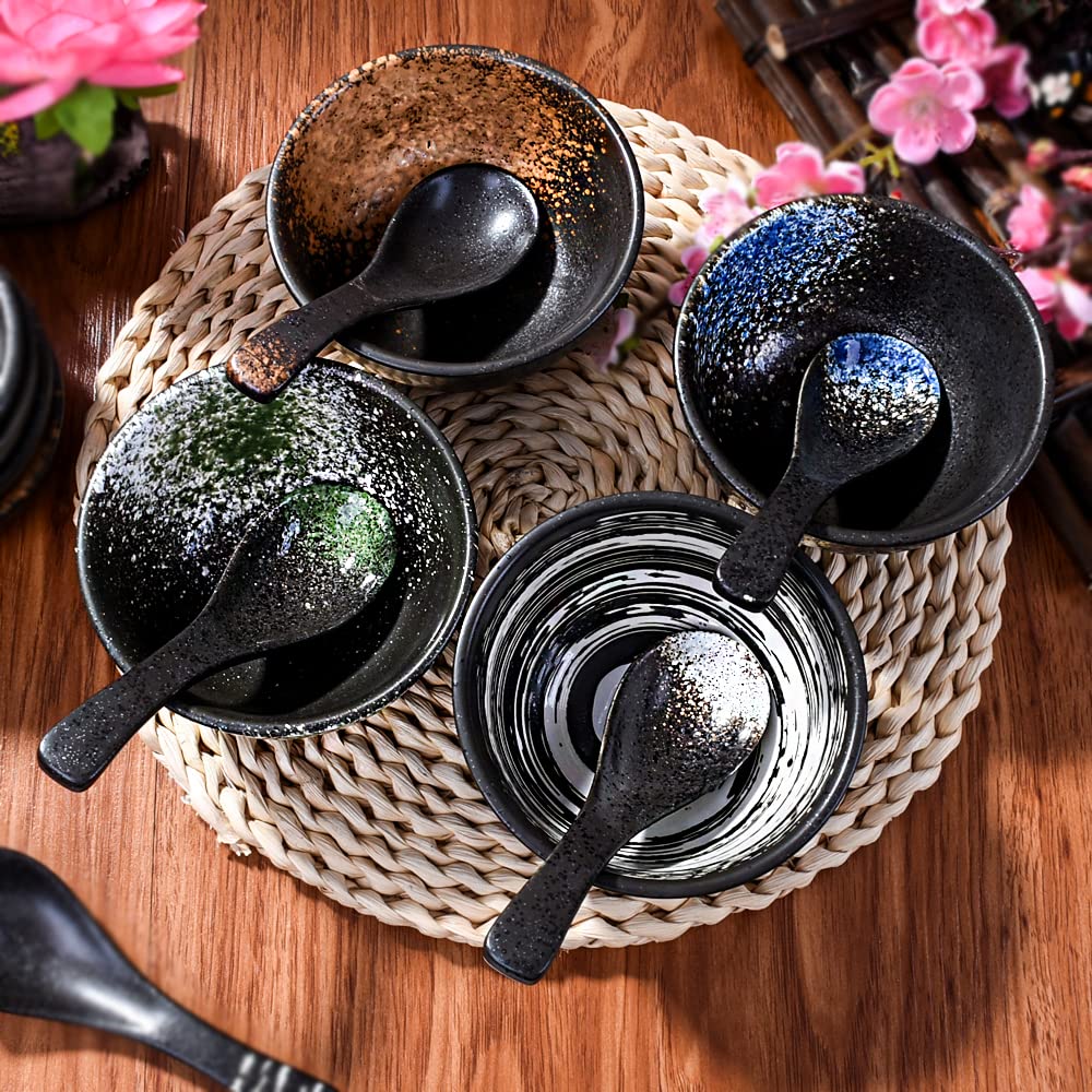 Lmrlcs Japanese Kiln-Formed Ceramic Bowl Set Of 4 For Cereal, Soup, Dessert, And Rice Bowl Set - Microwave Safe And Stackable