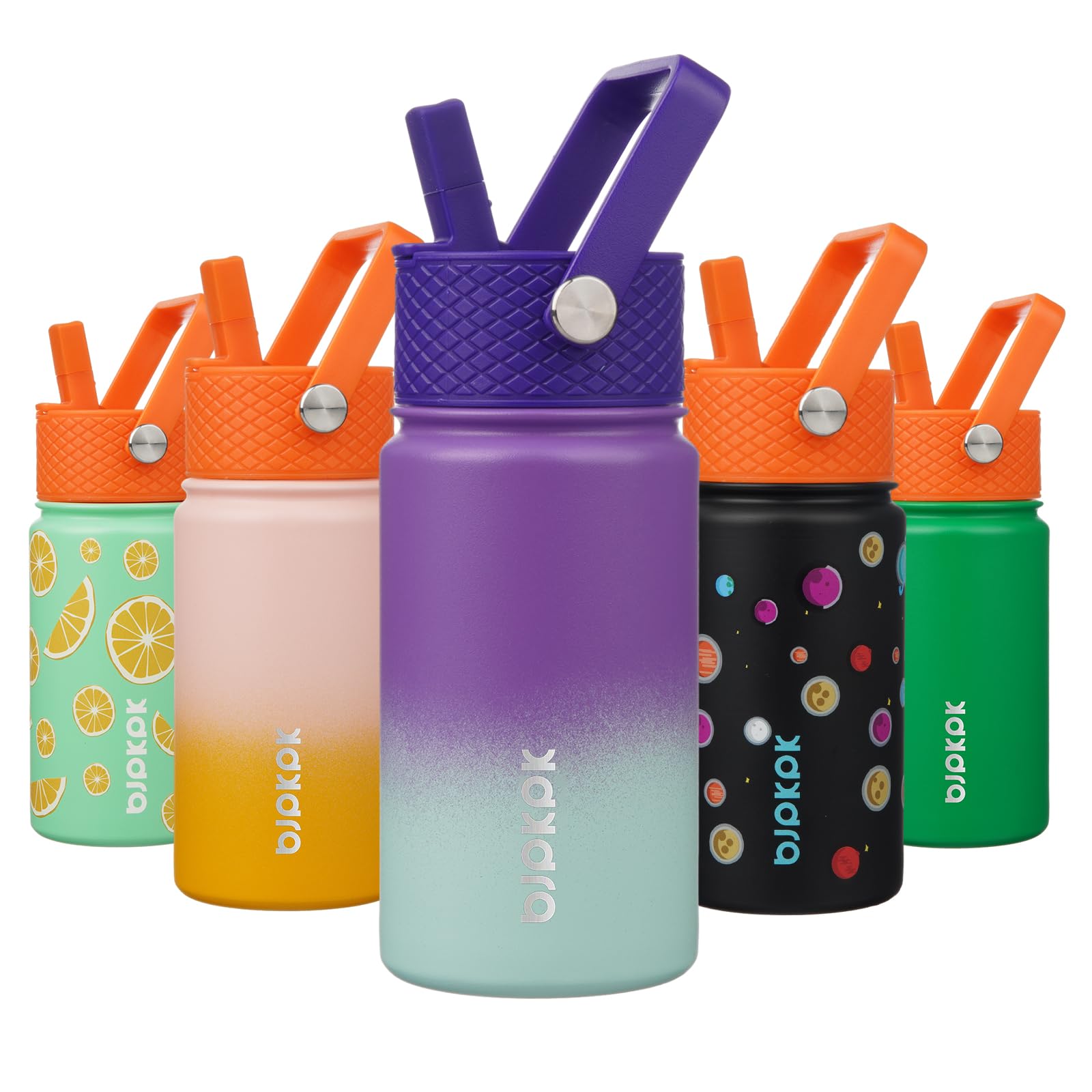 BJPKPK Insulated Water Bottle with Straw Lid, 15 oz Stainless Steel Metal Water Bottles, Reusable Leak Proof BPA Free Thermo, Fl