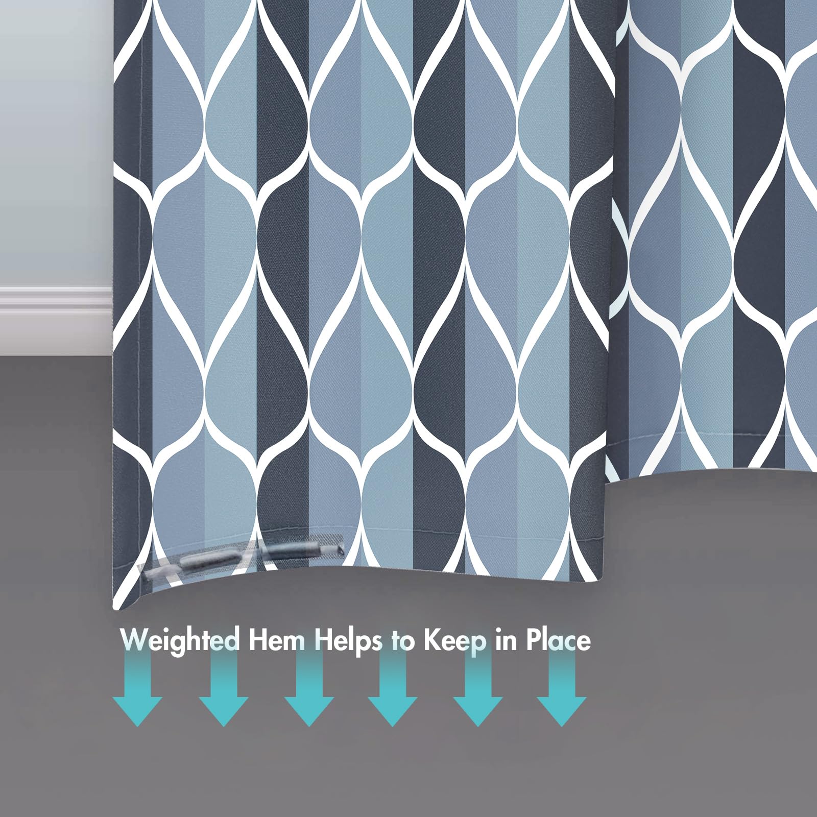 Gelbchu Aegean Blue Bath Shower Curtain W 72 X H 60,Waterproof Design And Polyester, Quick-Drying, Weighted Hem, Extra Short Lon