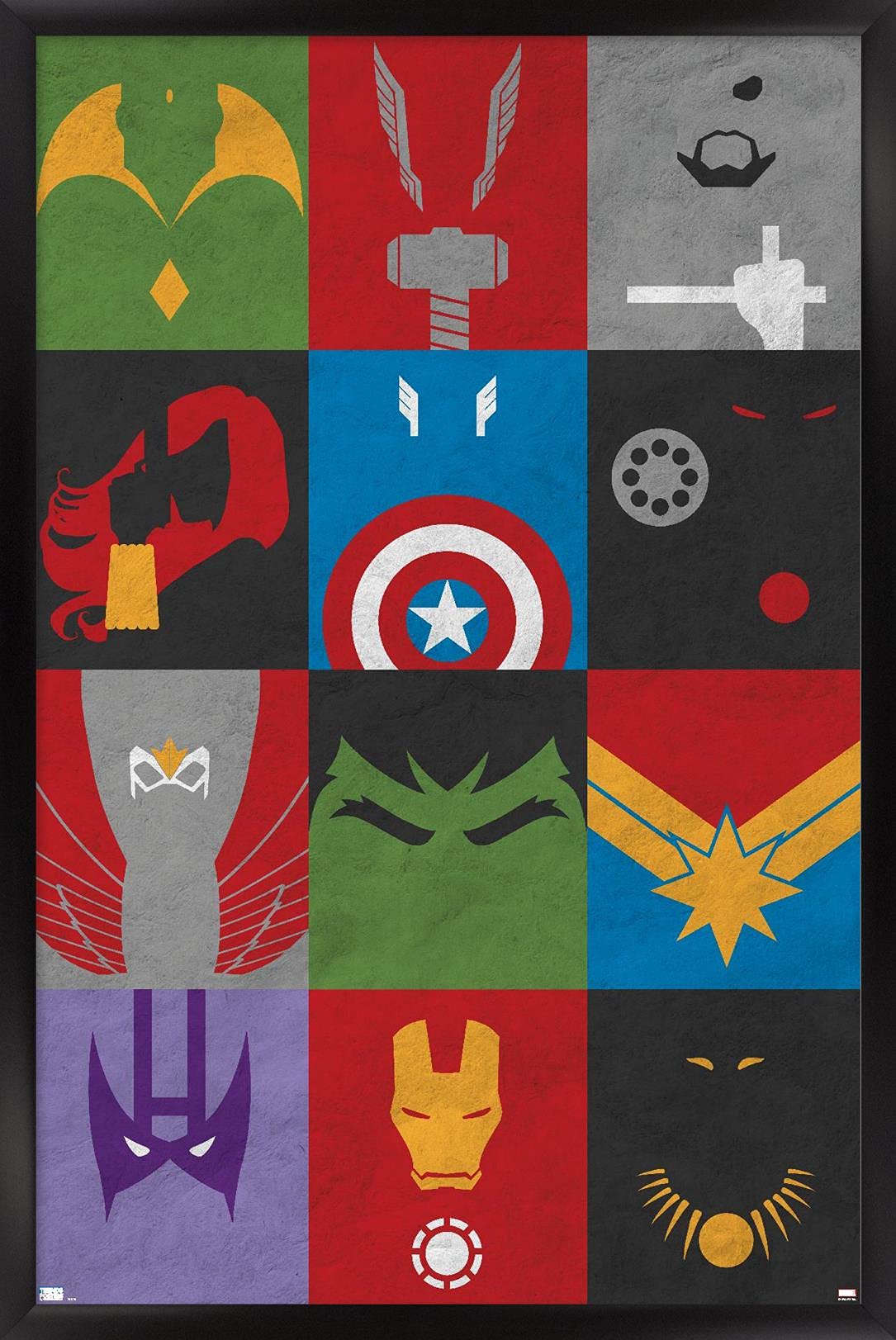 Trends International Marvel Comics - Avengers - Minimalist Grid Wall Poster, 22.375'' X 34'', Black Framed Version