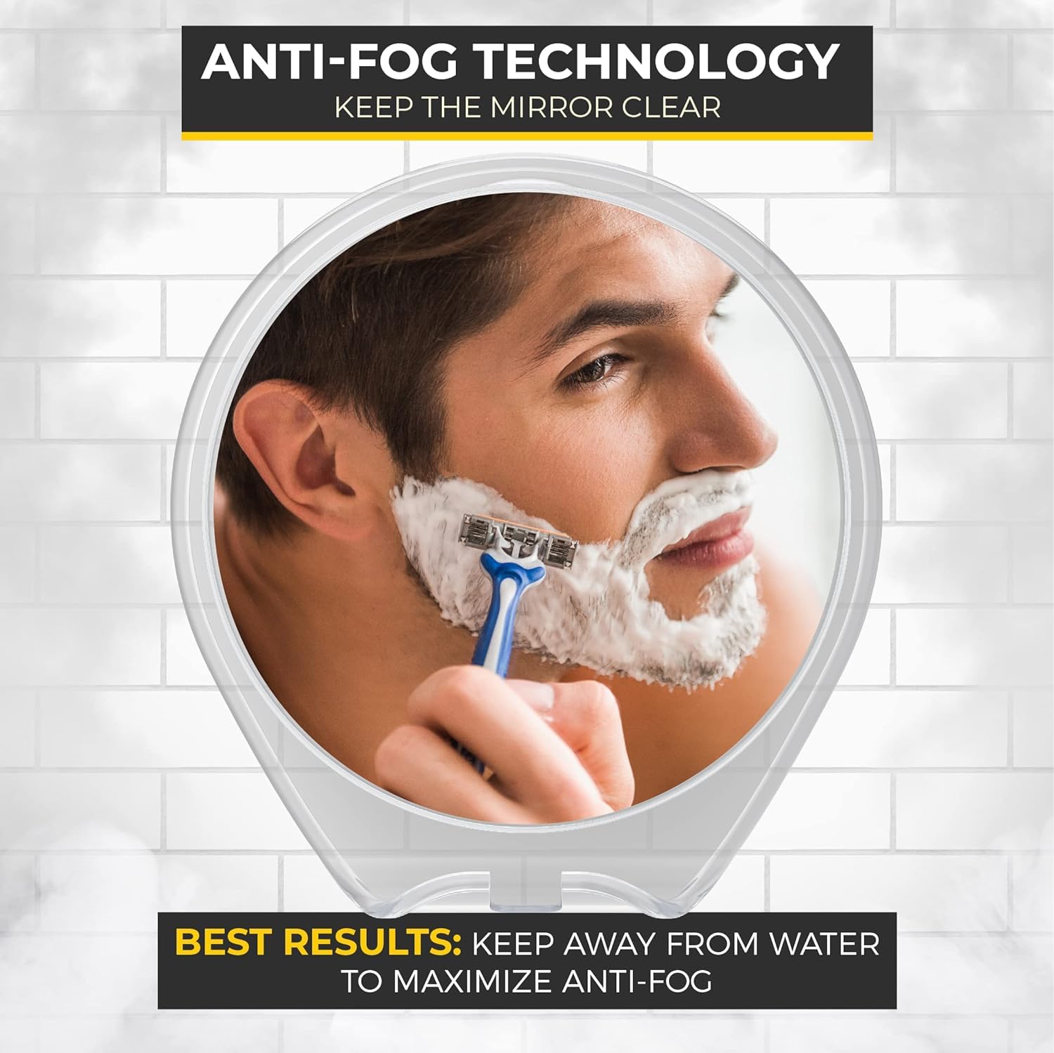 HoneyBull Shower Mirror Fogless for Shaving - with Suction  Razor Holder & Swivel  Small Mirror  Accessories  Bathroom Holds Razors (White)