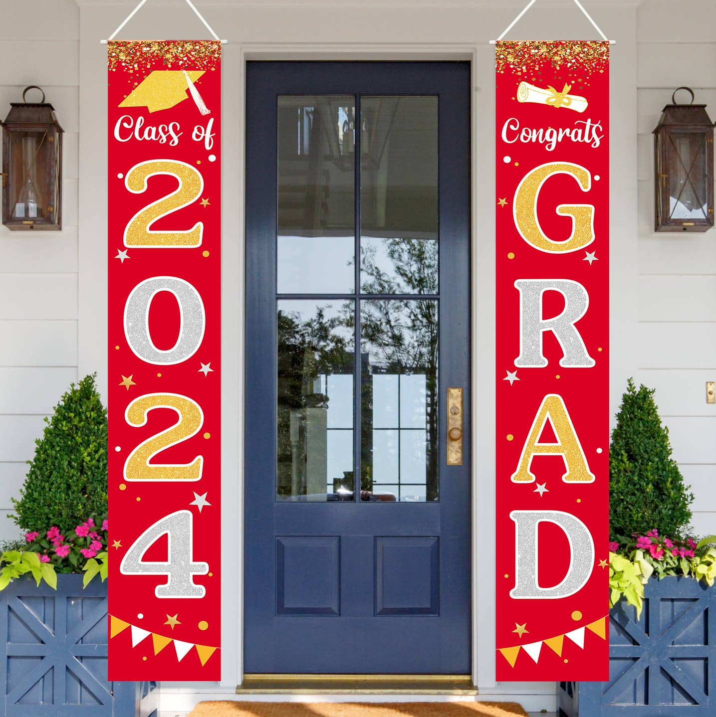 Graduation Decorations 2024 Grad Banner Red Porch Door Sign Welcome Banner For Indoor Outdoor Wall Indoor Outdoor Graduation Dec