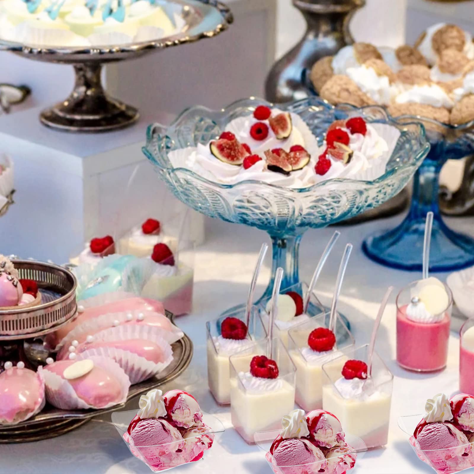 Toflen 50Ct 5 Oz Small Plastic Dessert Cups With Spoons, Clear Appetizer Cups For Parties Mini Serving Bowls, Hors D'Oeuvres Pla