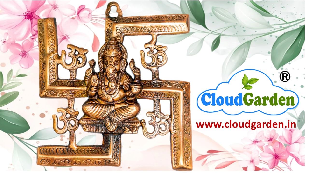 Tsr Home Decorz Metal Om Swasthik Ganesha 10 Inch Size, Wall Hanging Sculpture Decorative For Gifting Housewarming Main Door, En