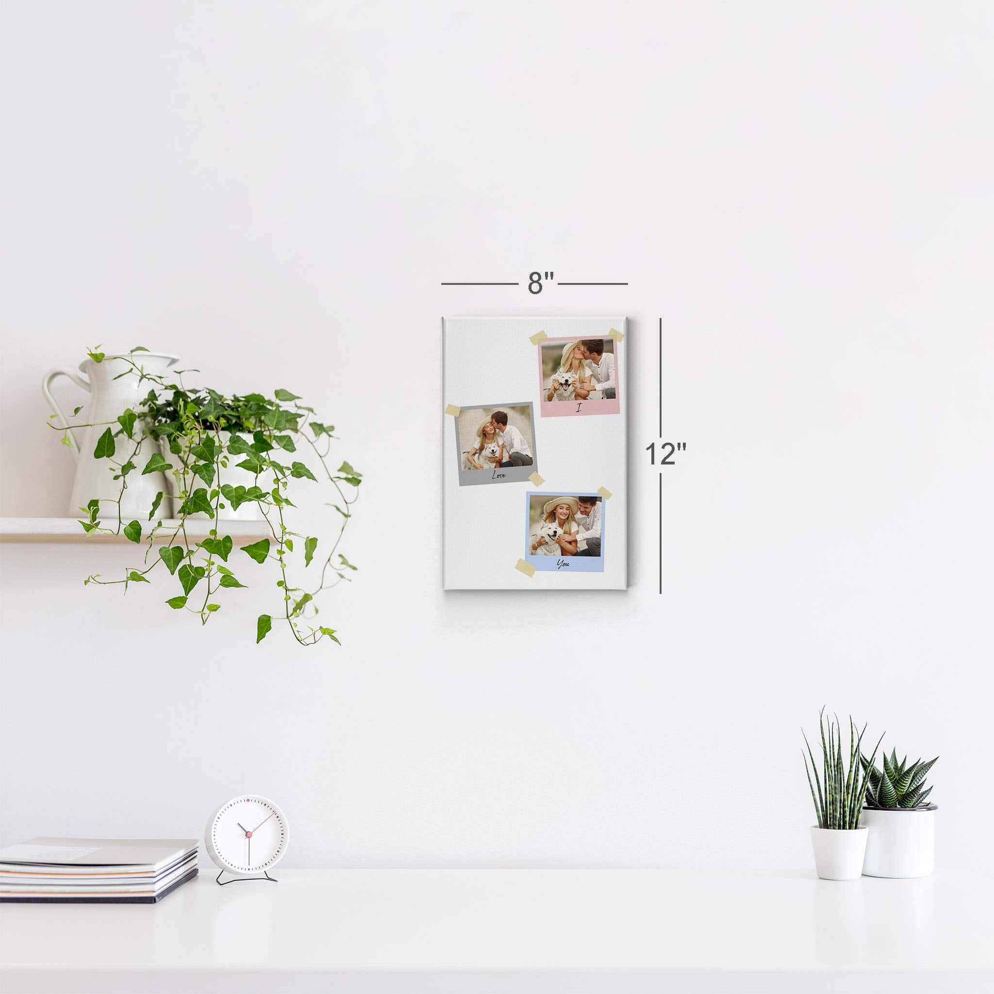 Smile Art Design Custom Photo Print Canvas Print with Your Photo Personalized Photo 3 Images Polaroid Photo Collage Picture I Love You Quote Personalized Gift Wedding Gift - 17x11 inches