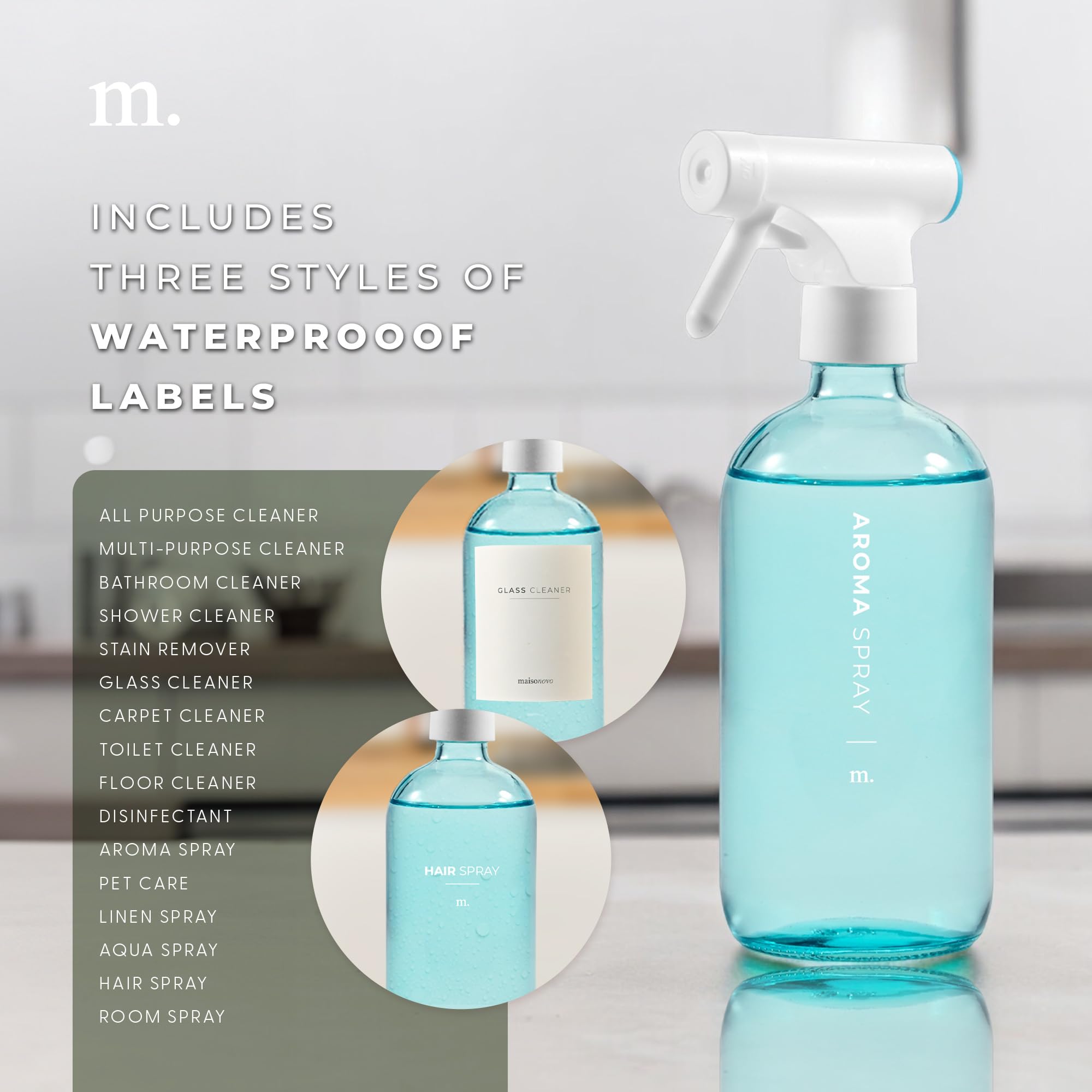 Maisonovo Spray Bottle For Plants | 16.9 Fl Oz Blue X 2 With 16 Labels