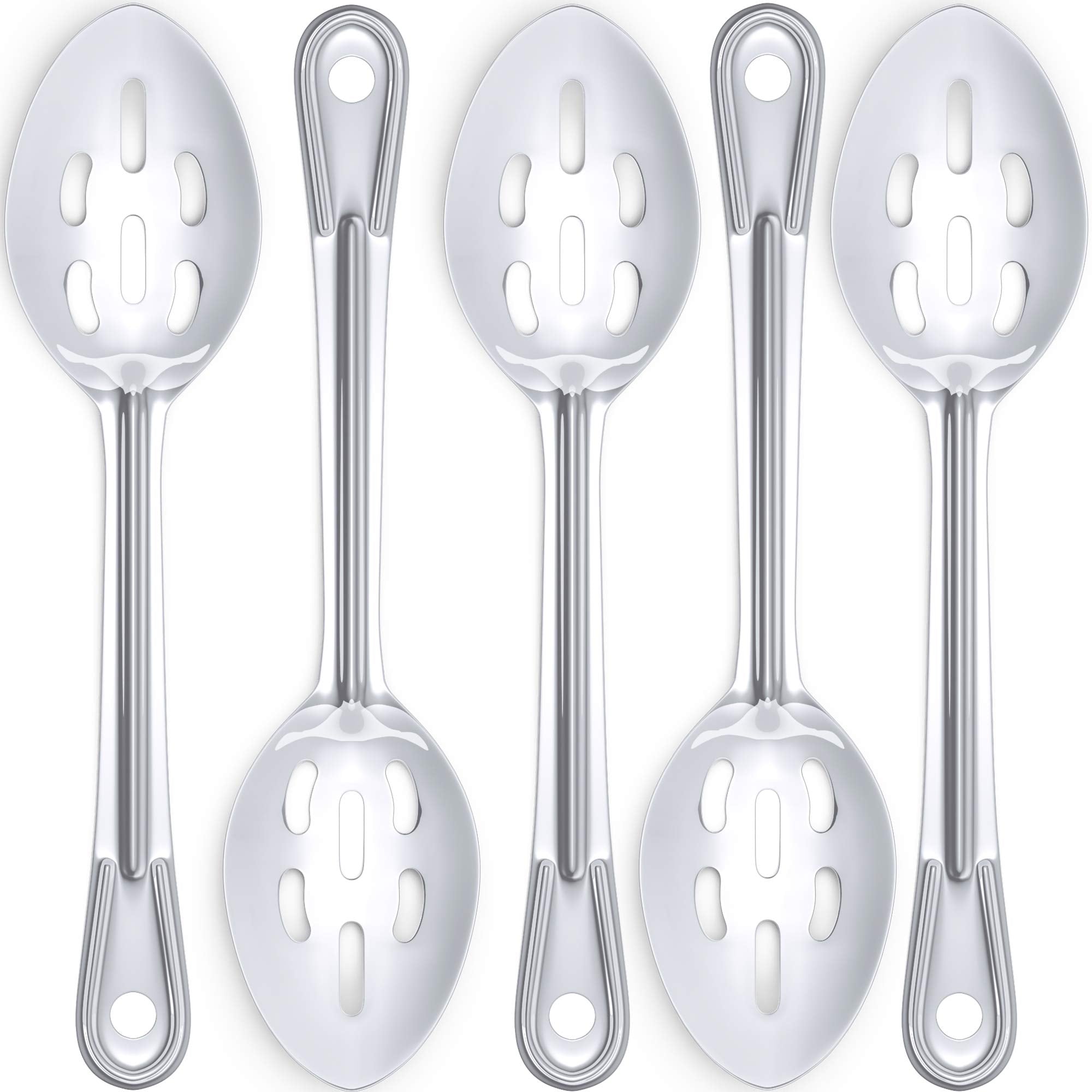 Super Strong, Ergonomic 11 In Serving Spoon 5 Pk Big, Slotted Stainless Steel Spoons For Cooking, Baking And Basting Best Kitche