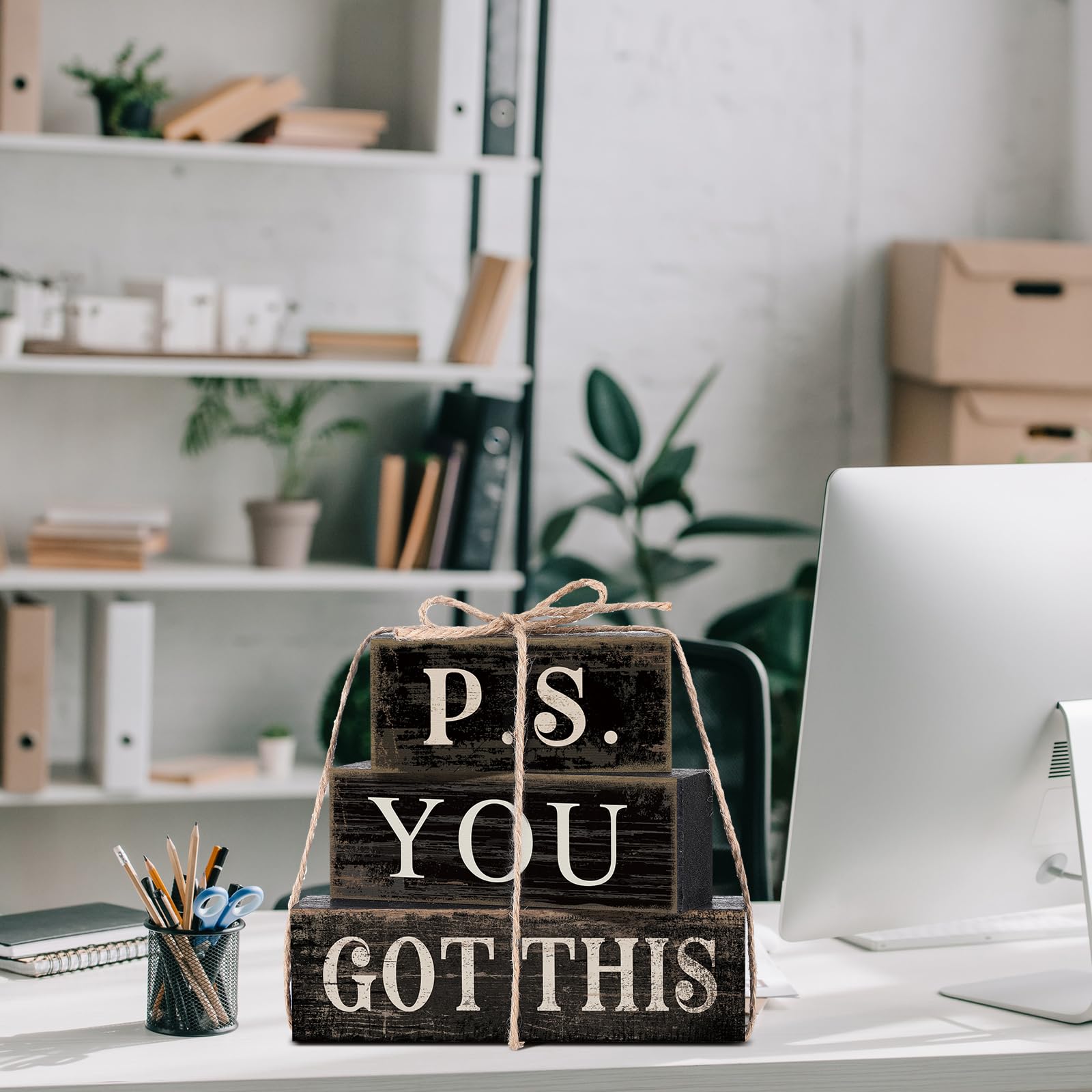 Yuntau 4 Pcs Farmhouse Motivational Wooden Tabletop Decor P. S. You Got This Inspirational Tiered Tray Decorations Rustic Gift B