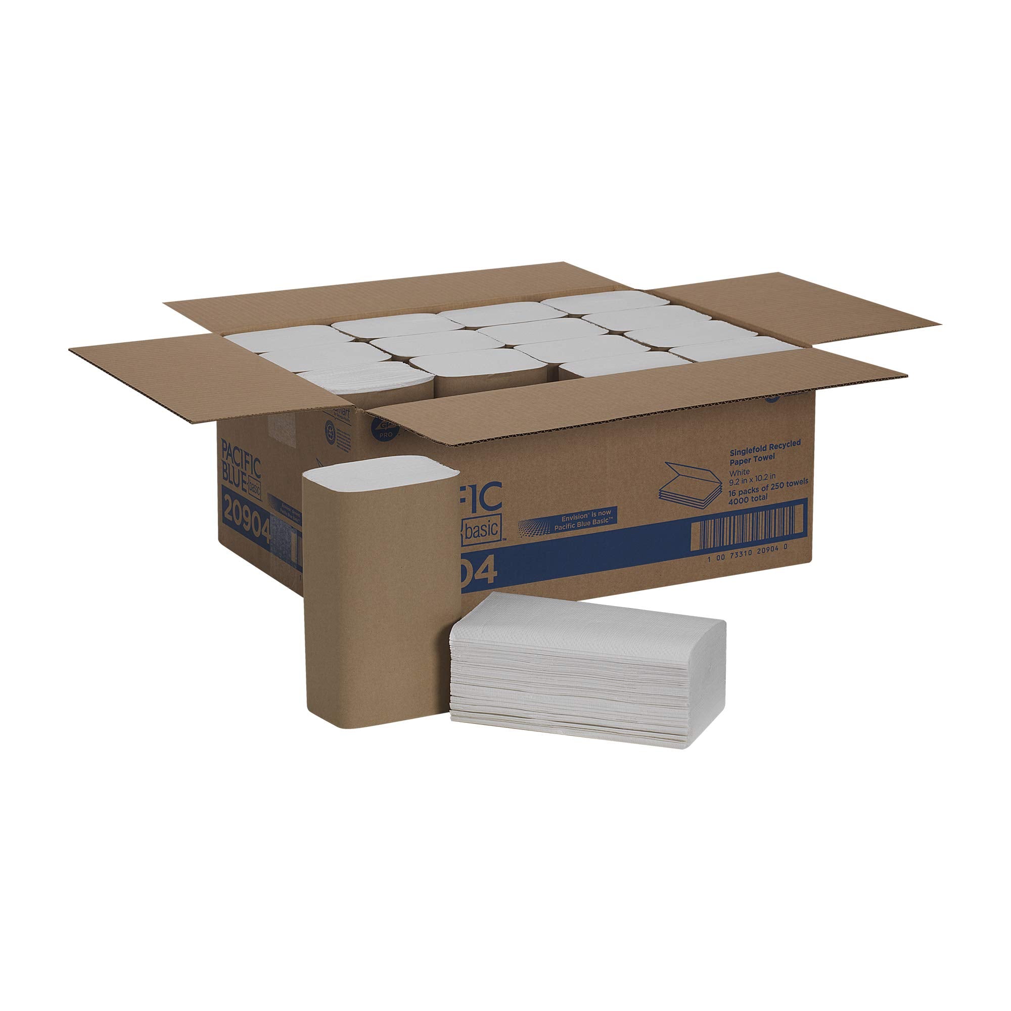 Pacific Blue Basic S-Fold Recycled Paper Towels (Previously Branded Envision) By Gp Pro (Georgia-Pacific), White, 20904, 250 Tow