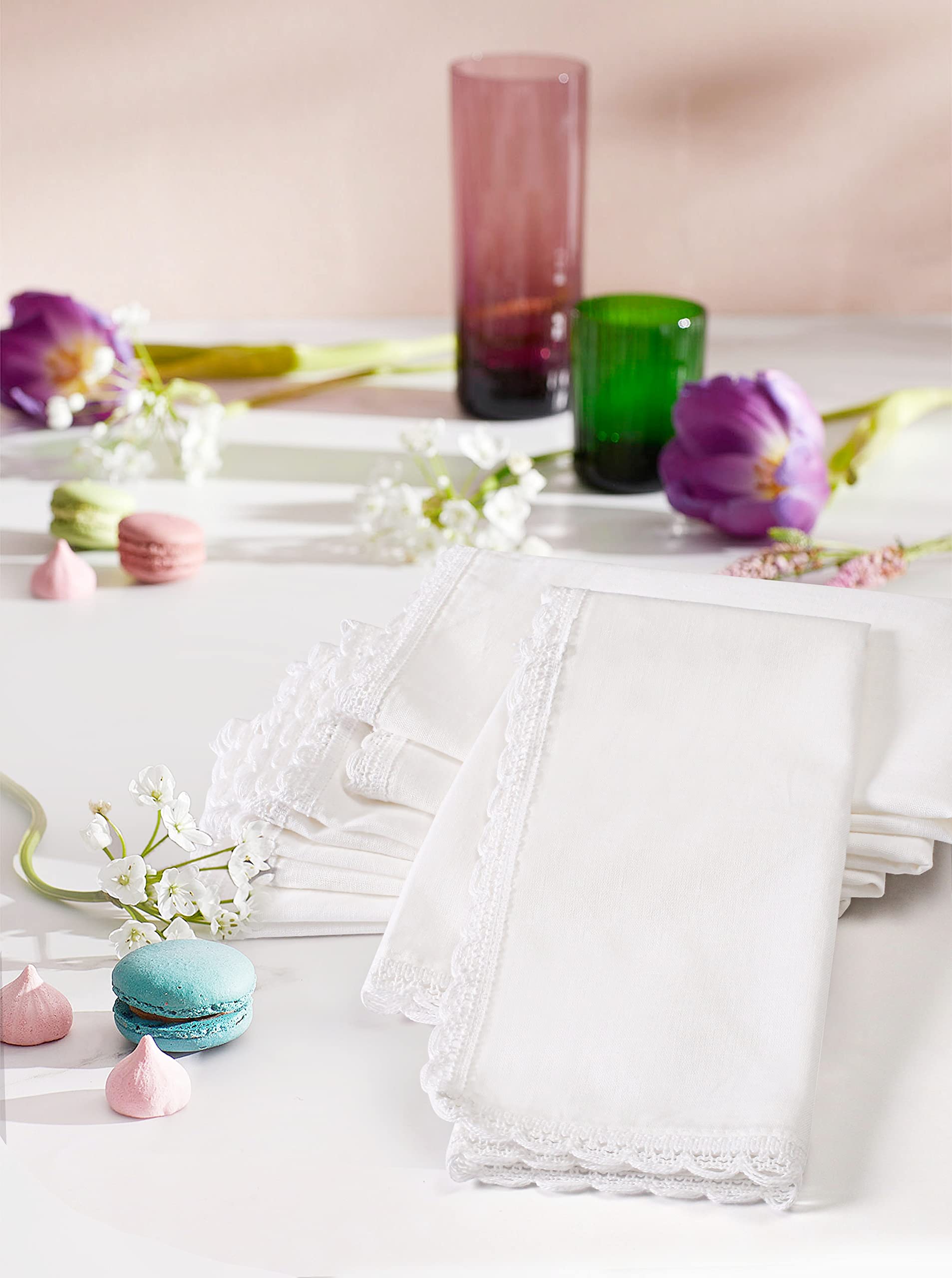 Cloth Dinner Napkins With Lace -100 Cotton -White Color,20X20,Wedding Napkins,Cocktails Napkins,Dinner Napkins,Decorative Napkin