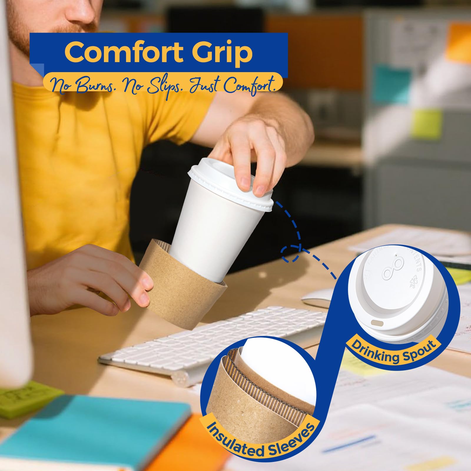 Fit Meal Prep 100 Pack 10 oz Coffee Cups with Lids and Kraft Sleeves  Premium Disposable Paper Coffee Cups  Durable Thickened To Go Hot Cups for Party  Hot Beverage  Chocolate  Tea  Cocoa
