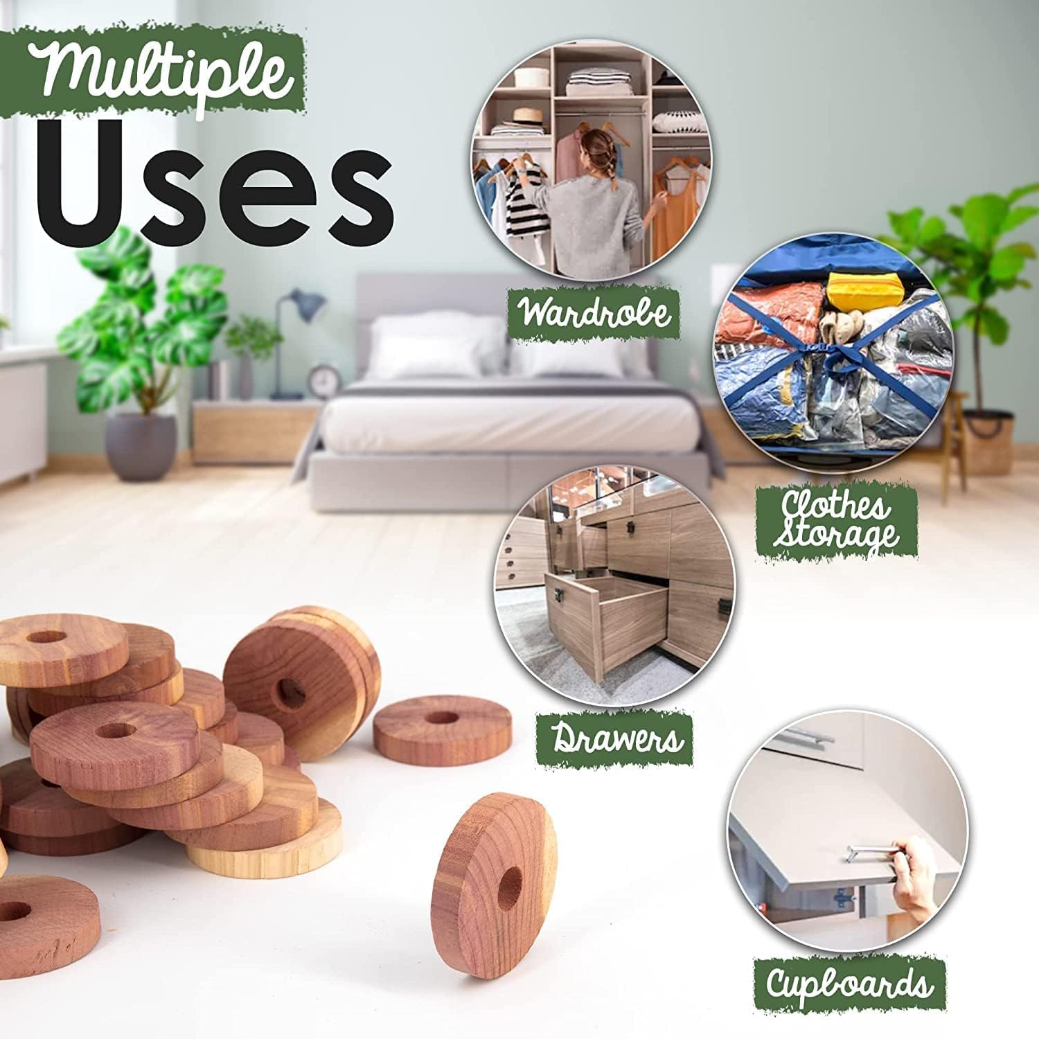 Ecokiwi Cedar Blocks For Clothes Storage - 55 Pack Cedar Rings - 100% Natural Aromatic Cedar For Closets & Drawers - Red Cedarwo
