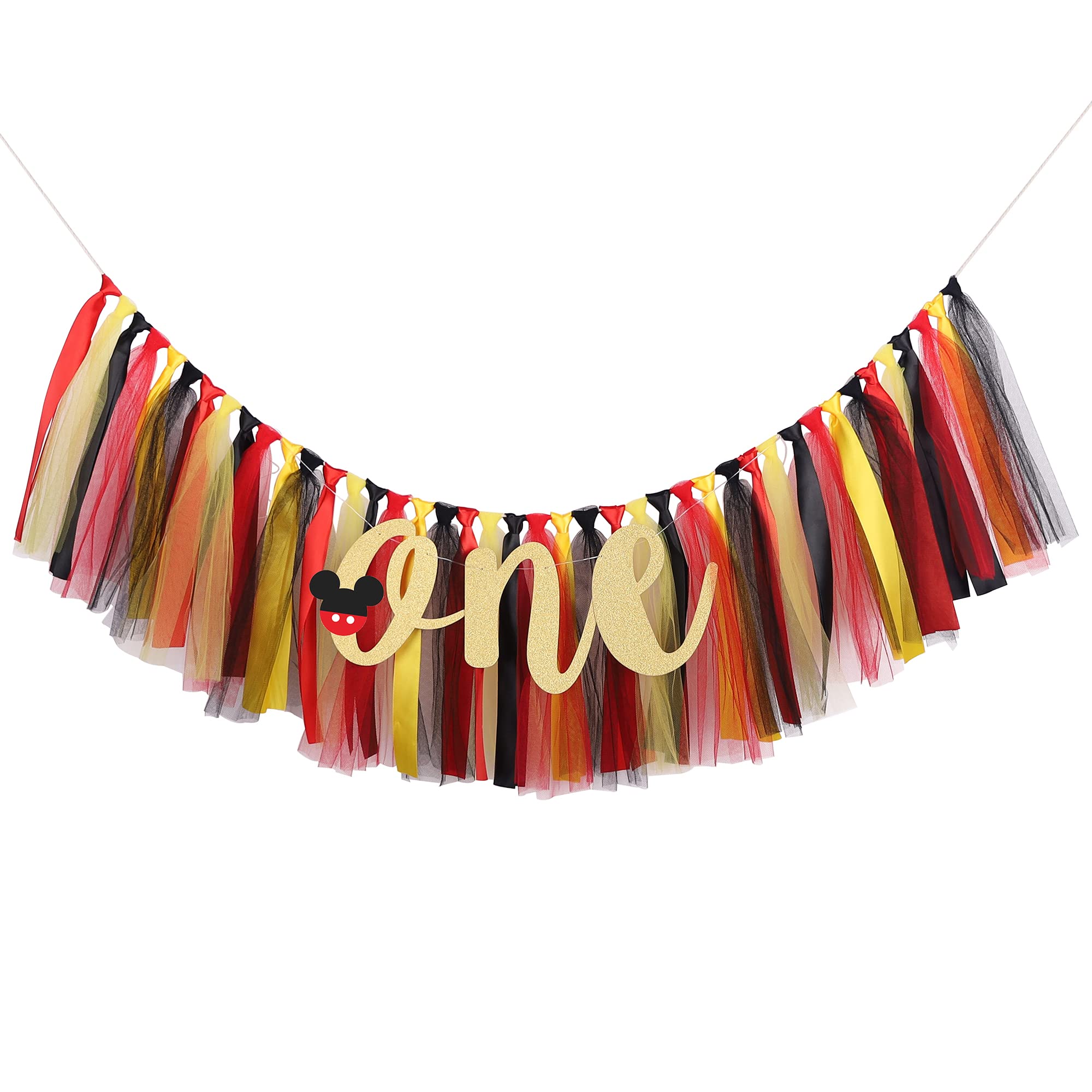 Mouse Highchair Banner For Baby - Party Theme Pull Flag, High Chair Fabric Garland, 1St First Birthday Banner, Photo Props, Hand