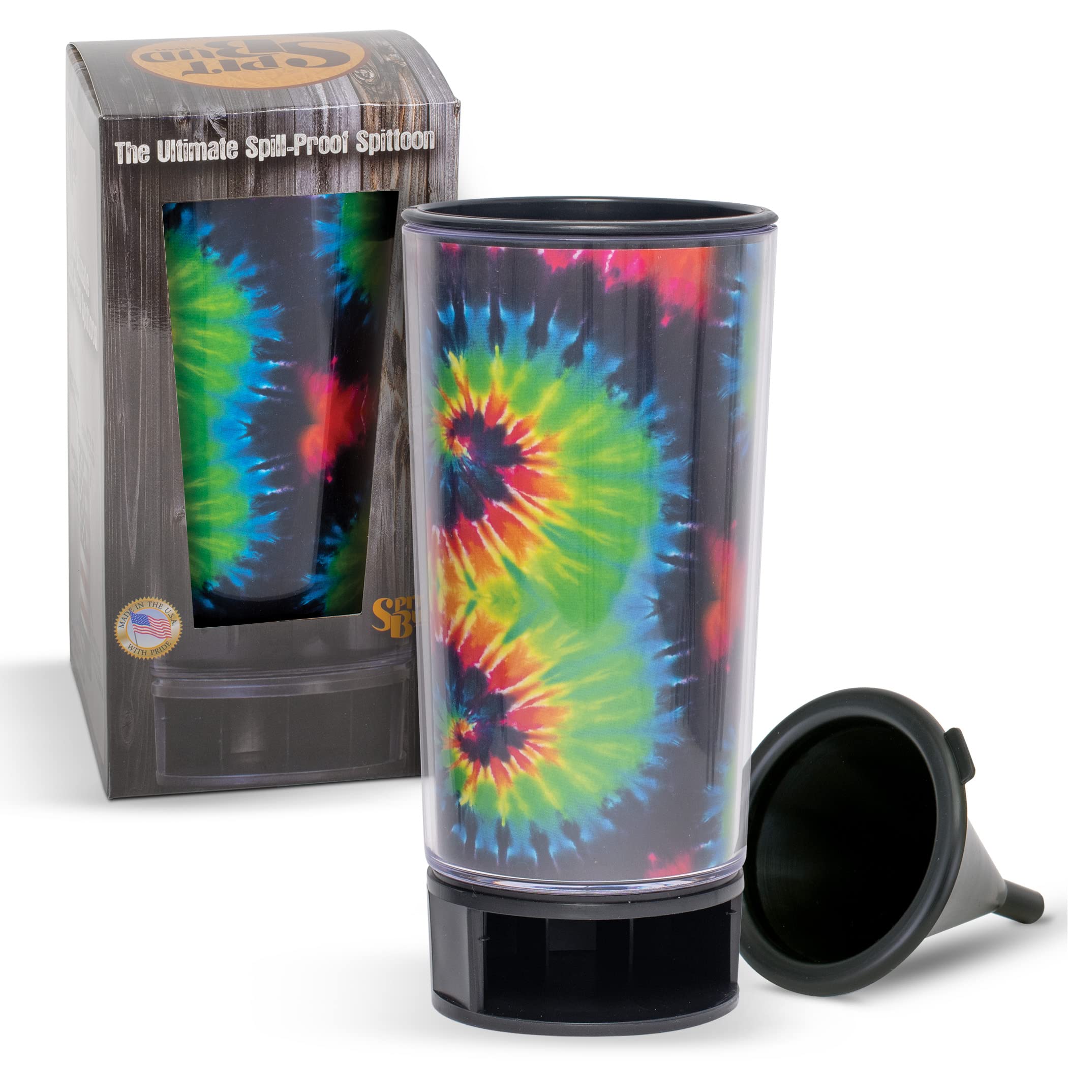 Tie Dye By Spit Bud - The Ultimate Spittoon For Chew - Portable Dip & Snuff Cup With Lid, Pop Tab, Spill-Proof Funnel, Can Cutte