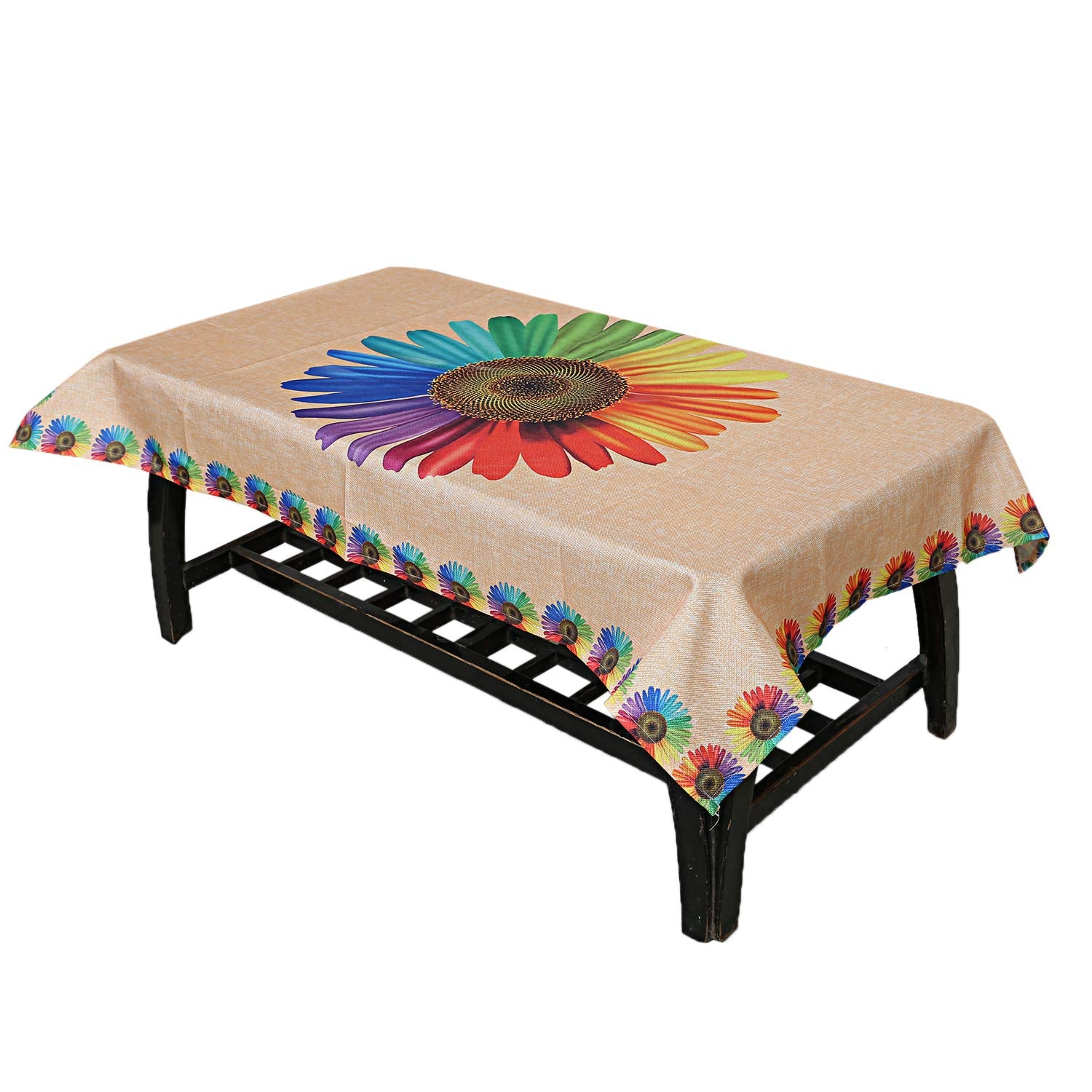 Kuber Industries Sun Flower Design Jute 4 Seater Center Table Cover - Gold