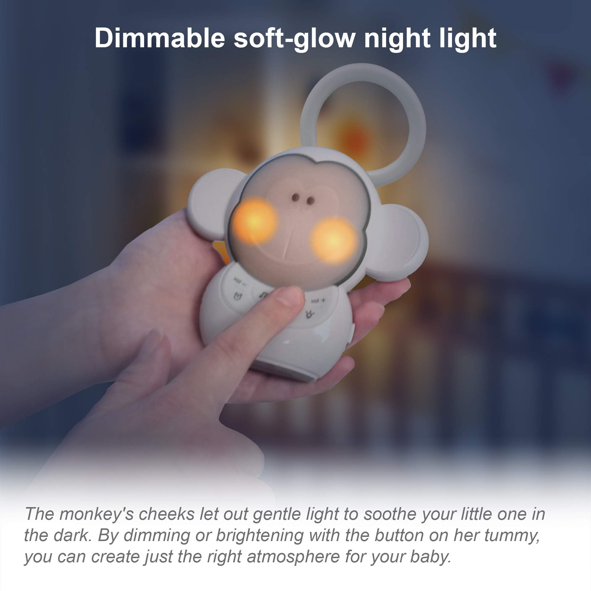 VTech BC8211 Myla The Monkey Baby Sleep Soother with a White Noise Sound Machine Featuring 5 Soft Ambient Sounds  5 Calming Melodies & Soft-Glow Night Light  1 Count (Pack of 1)