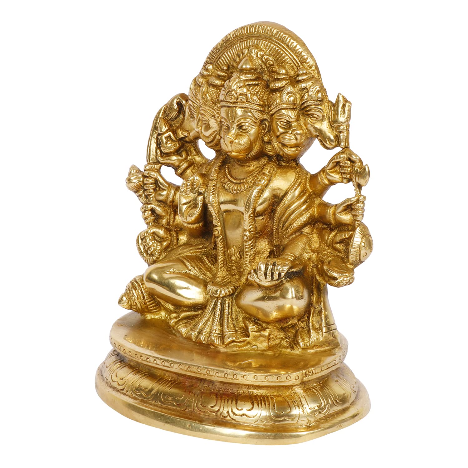 Kartique Brass Hindu God Bajrangbali Sankat Mochan Panchmukhi Hanuman Idol Statue Murti for Home Office Entrance Decor Temple Ma