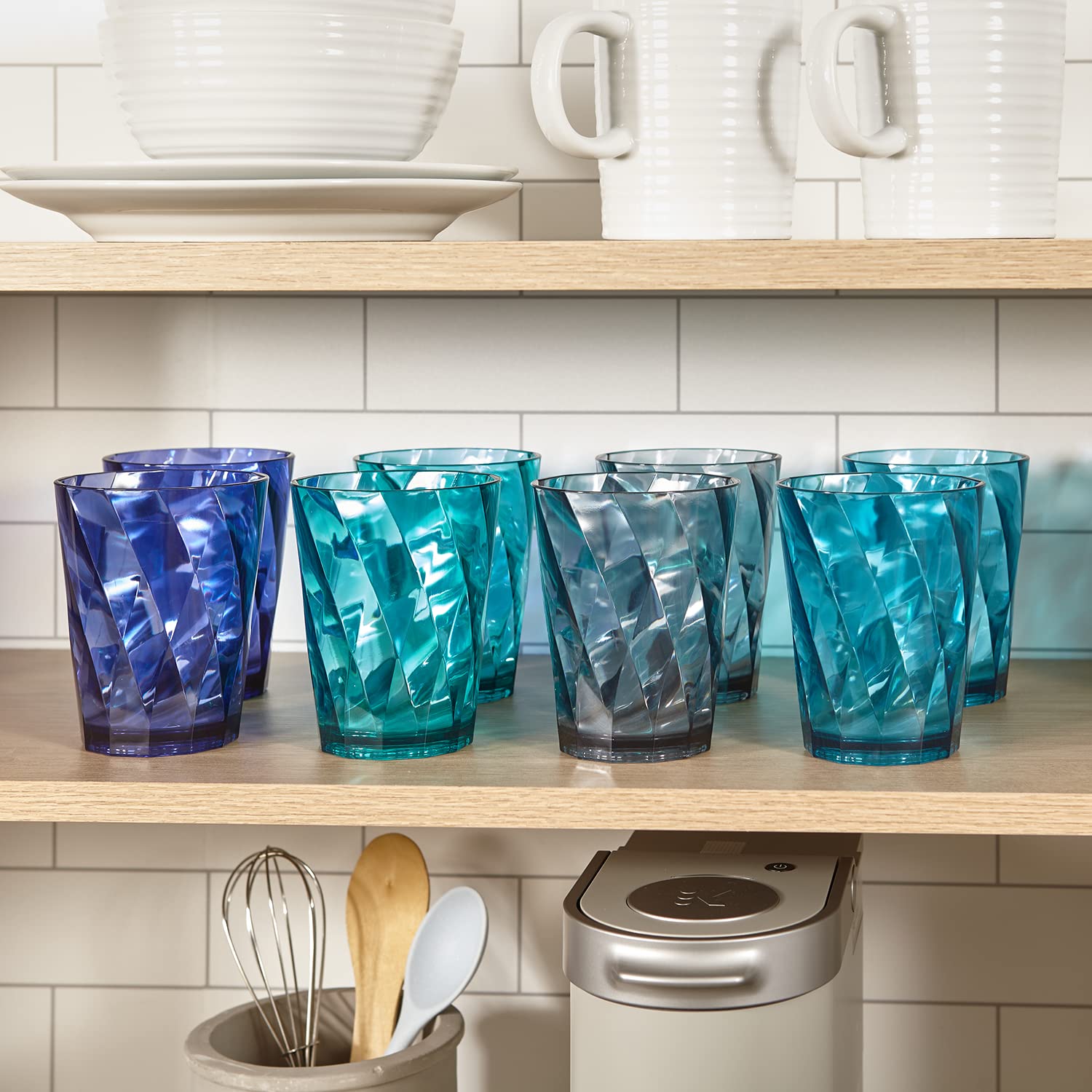 Us Acrylic Optix Plastic Reusable Drinking Glasses (Set Of 8) 14Oz Rocks Cups In Coastal Colors | Bpa-Free Tumblers, Made In Usa