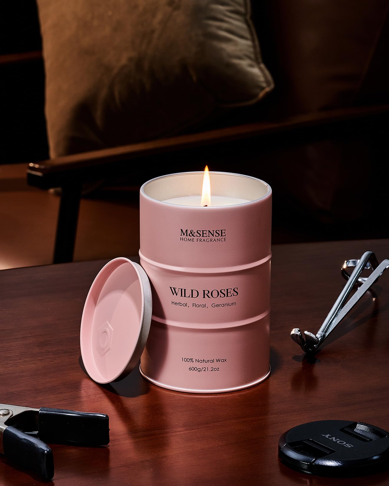 M&SENSE Wild Rose Large Natural Scented Candle, 120 Hours Long Lasting Soy Candles 21.2oz, Stress Relief Luxury Aromatherapy Can