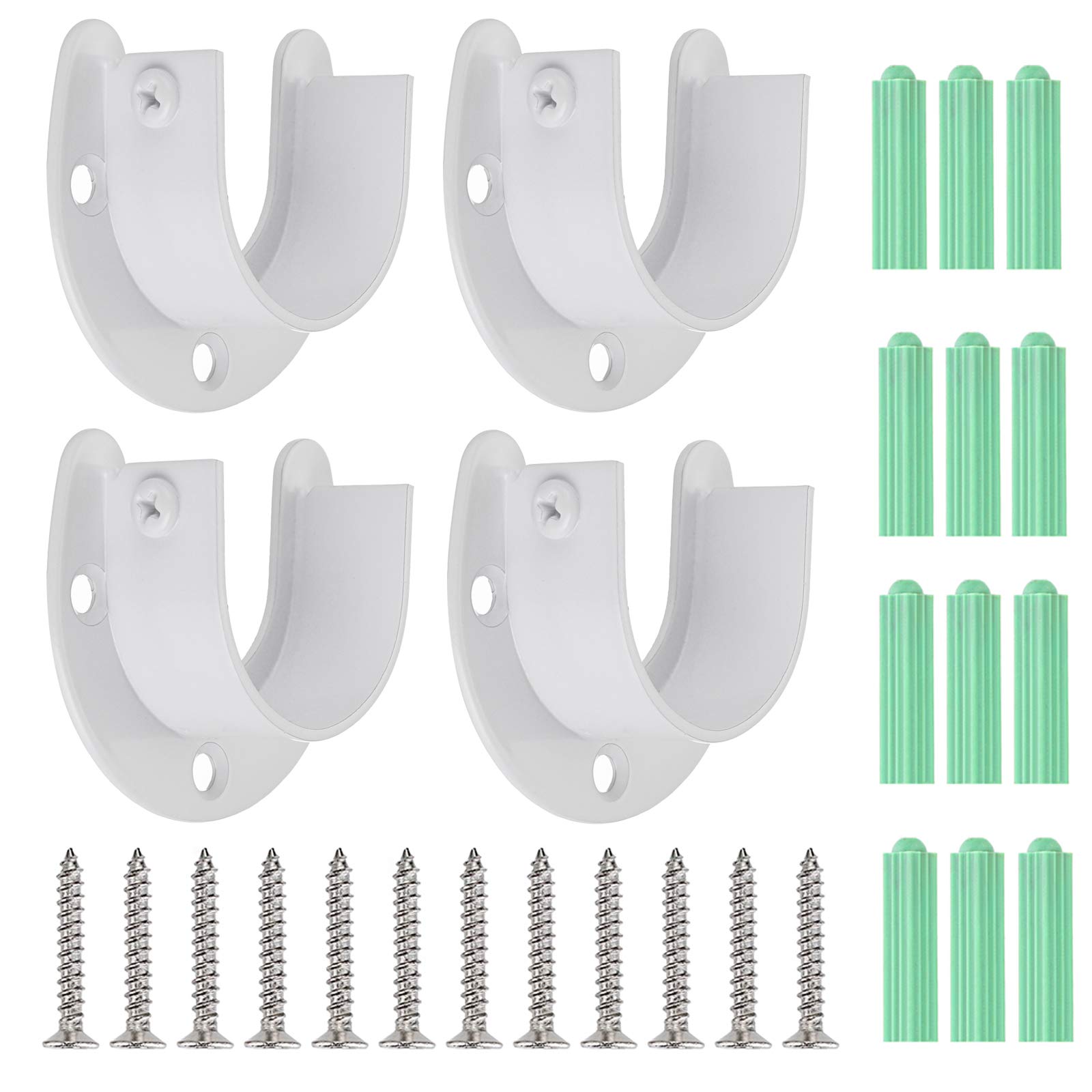 Ownmy 4 Packs Closet Rod End Supports Curtain Flange Rod Holder 1-1/2'' Diameter, U Shaped Stainless Steel Closet Pole Sockets O