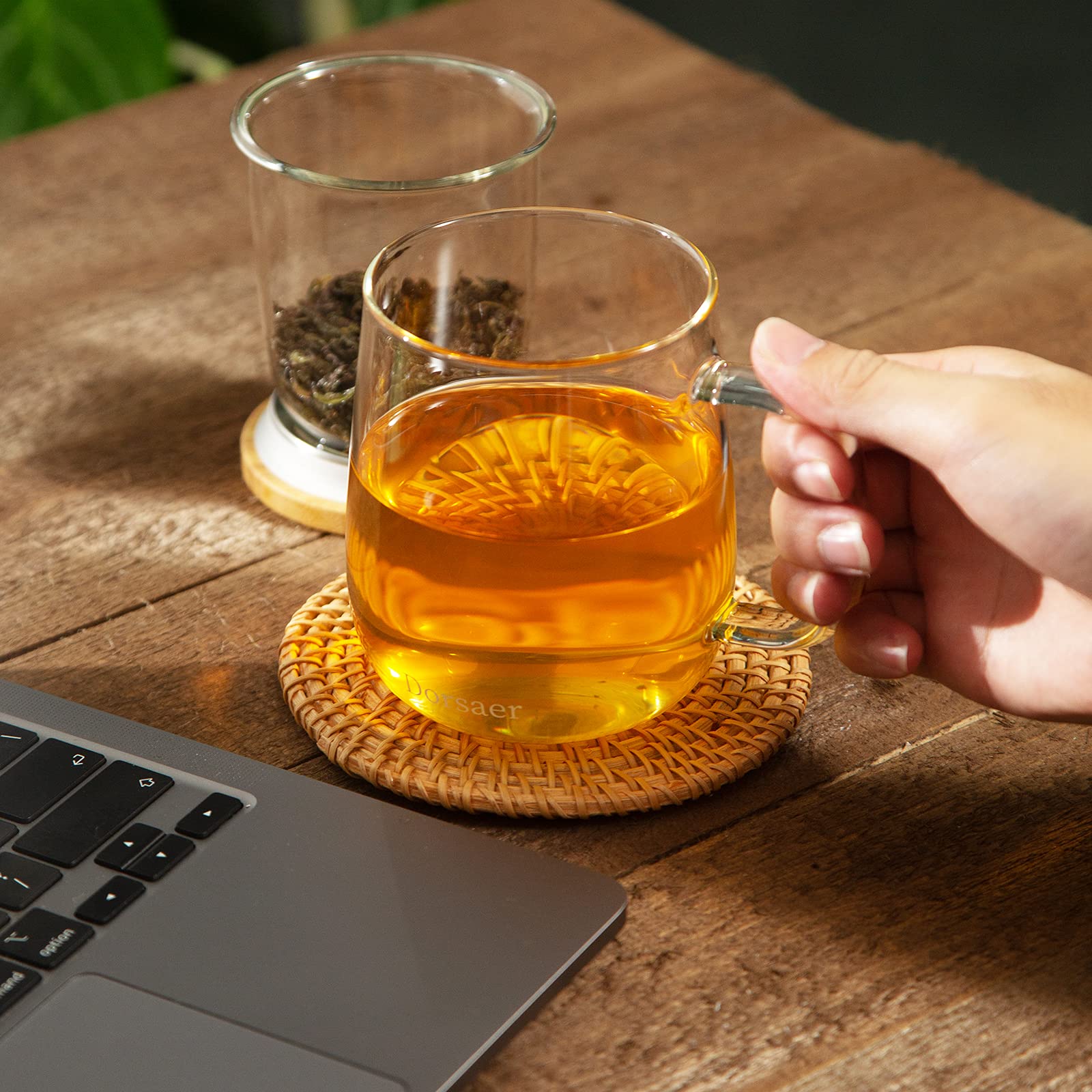 Dorsaer Glass Tea Mugs - 16.9Oz Glass Tea Cup With Infuser And Lid For Tea Steeping At Home And Office. Larger Glass Tea Cups, C