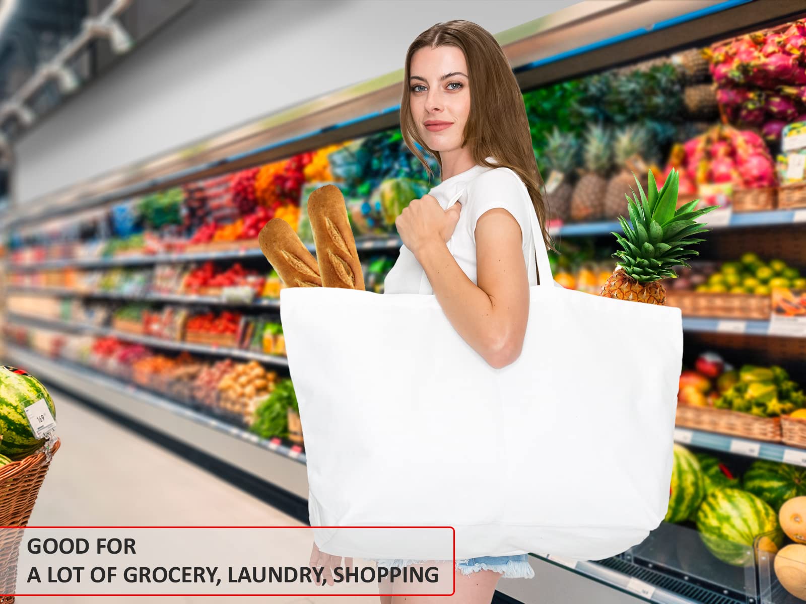 Extra Large Canvas Tote Bag - Big Largest Reusable Grocery,White