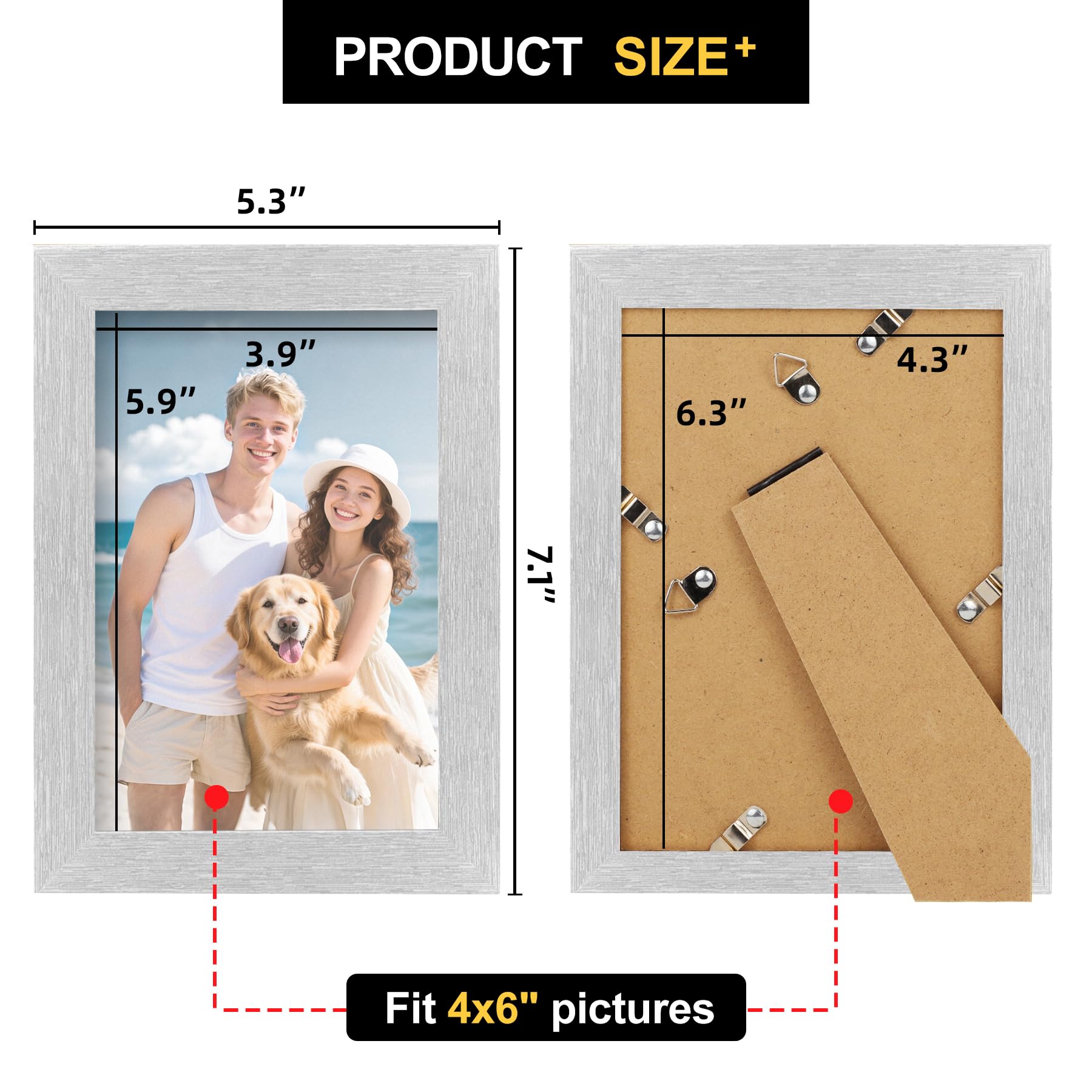 TOFOREVO Picture Frames 4x6 Set of 2 Distressed Silver Wood Grain Photo Frame for Gallery Wall Mounting or Tabletop Display