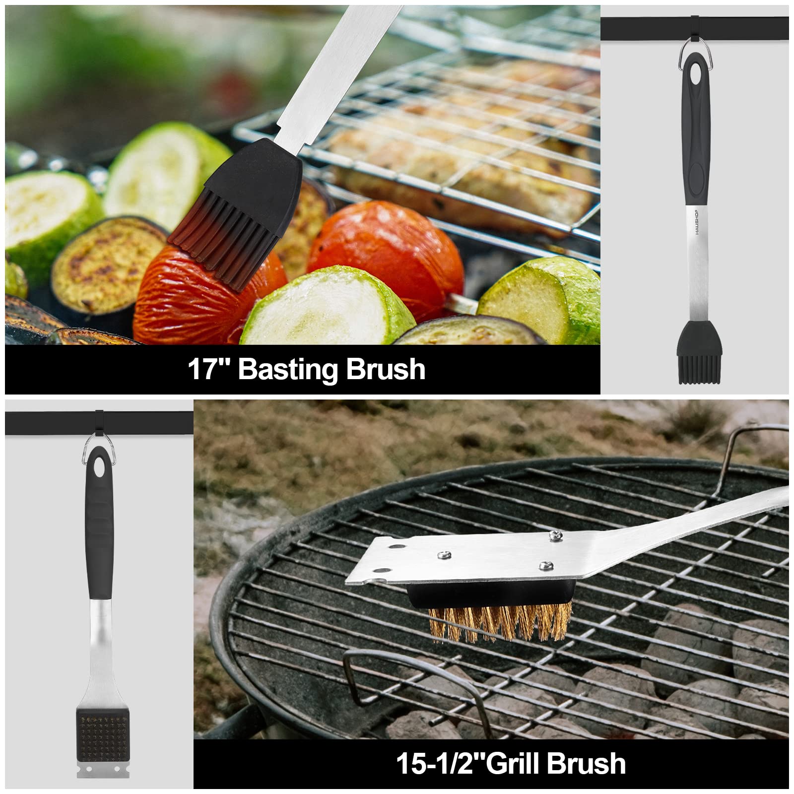 Haushof Large Grilling Accessories, Bbq Grill Set, Heavy Duty Stainless Steel Barbecue Utensils With 16-1/2'' Spatula, Brush, Fo