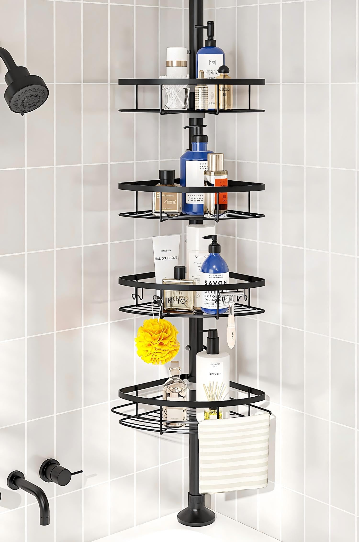 Seirione Corner Shower Caddy Tension Pole,Rustproof Bathroom Shower Organizer Corner,Adjustable Shower Shelf For Inside Shower,S