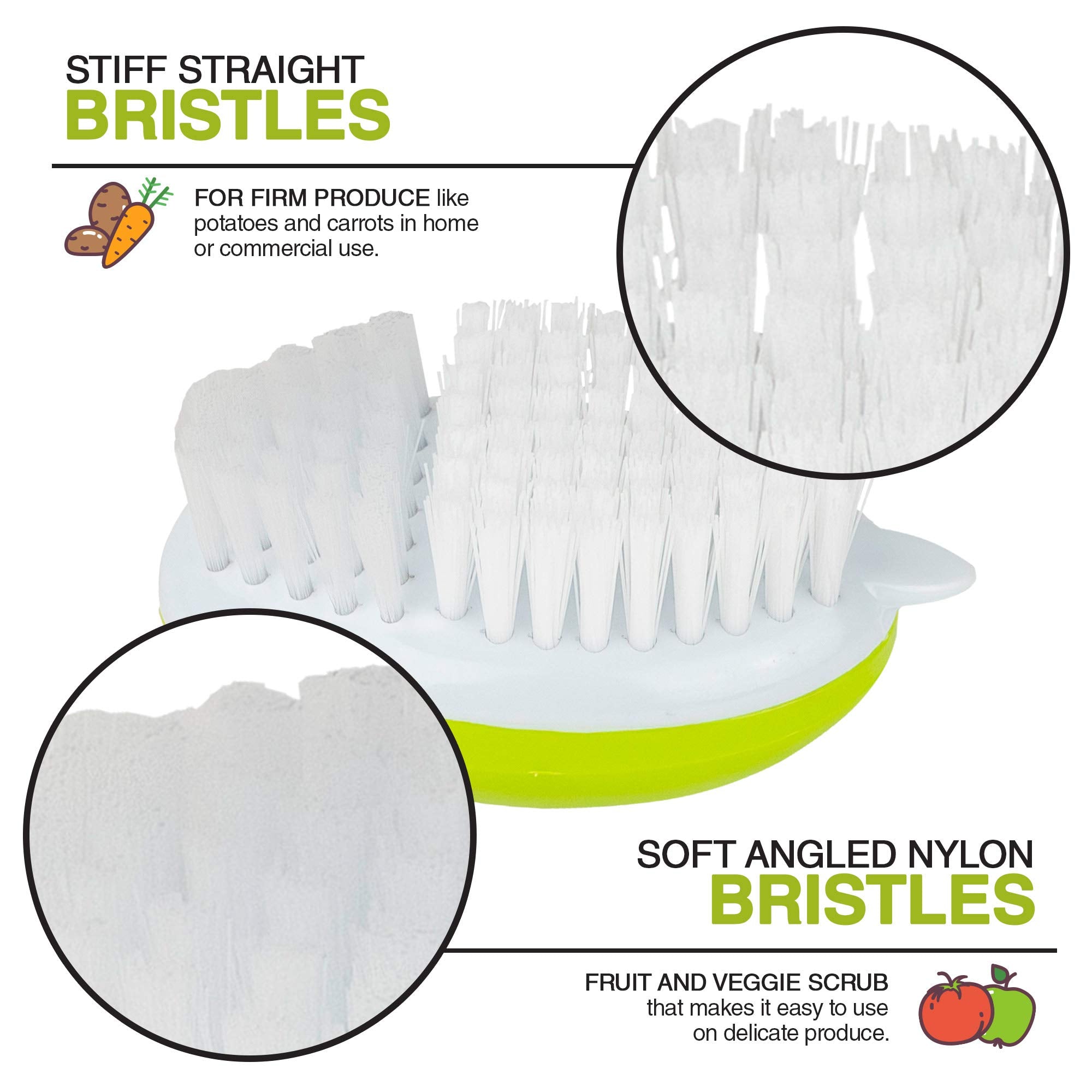 Exultimate Fruit And Vegetable Brush With Stiff And Soft Angled Nylon Bristle Brush - Produce Scrubber Brush - Ergonomic Handle