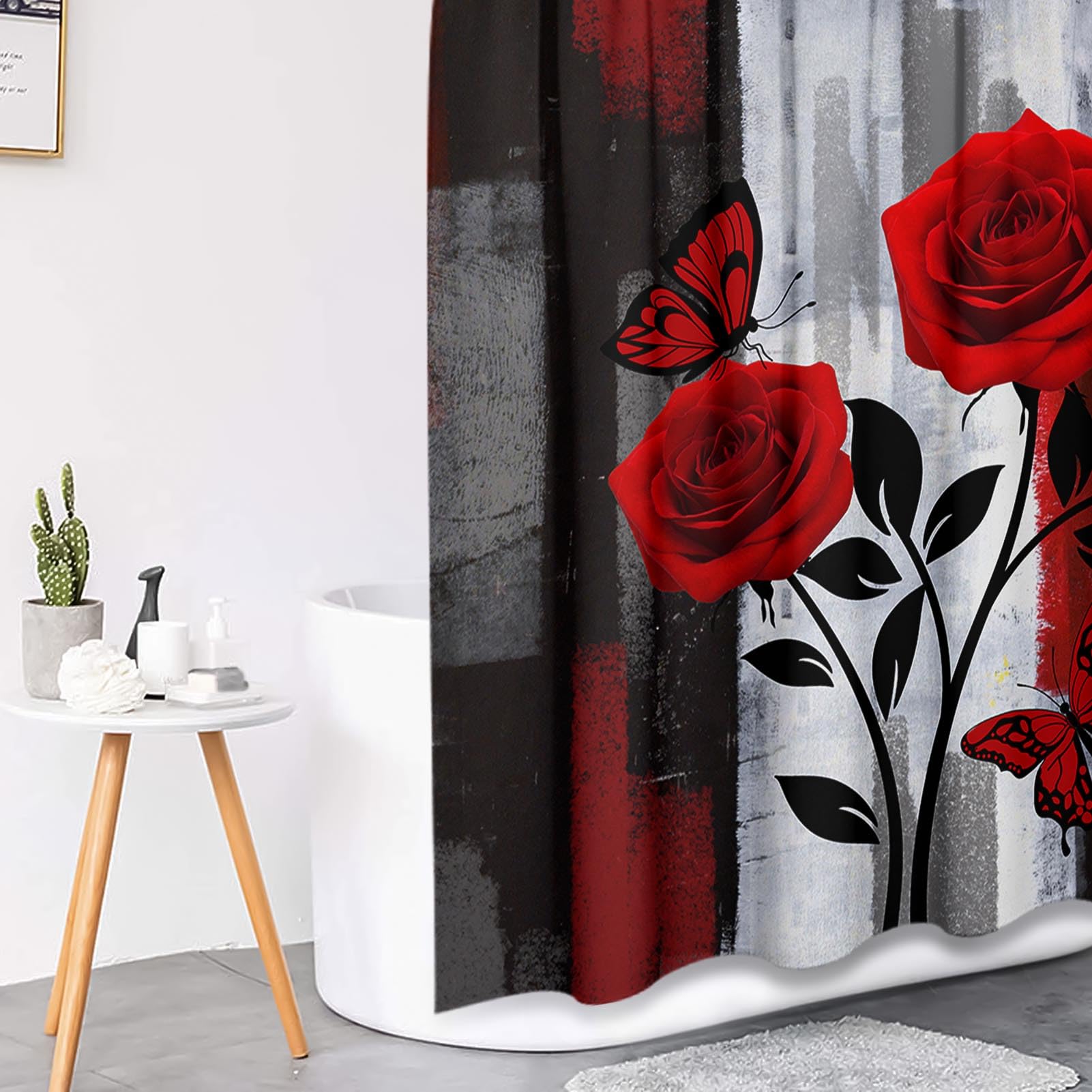 Pamnest Shower Curtain Set - Red Rose Waterproof Bathroom Decor, 72" x 72", Includes Rugs & Lid Cover, Model AZT10083144-YS4-JP