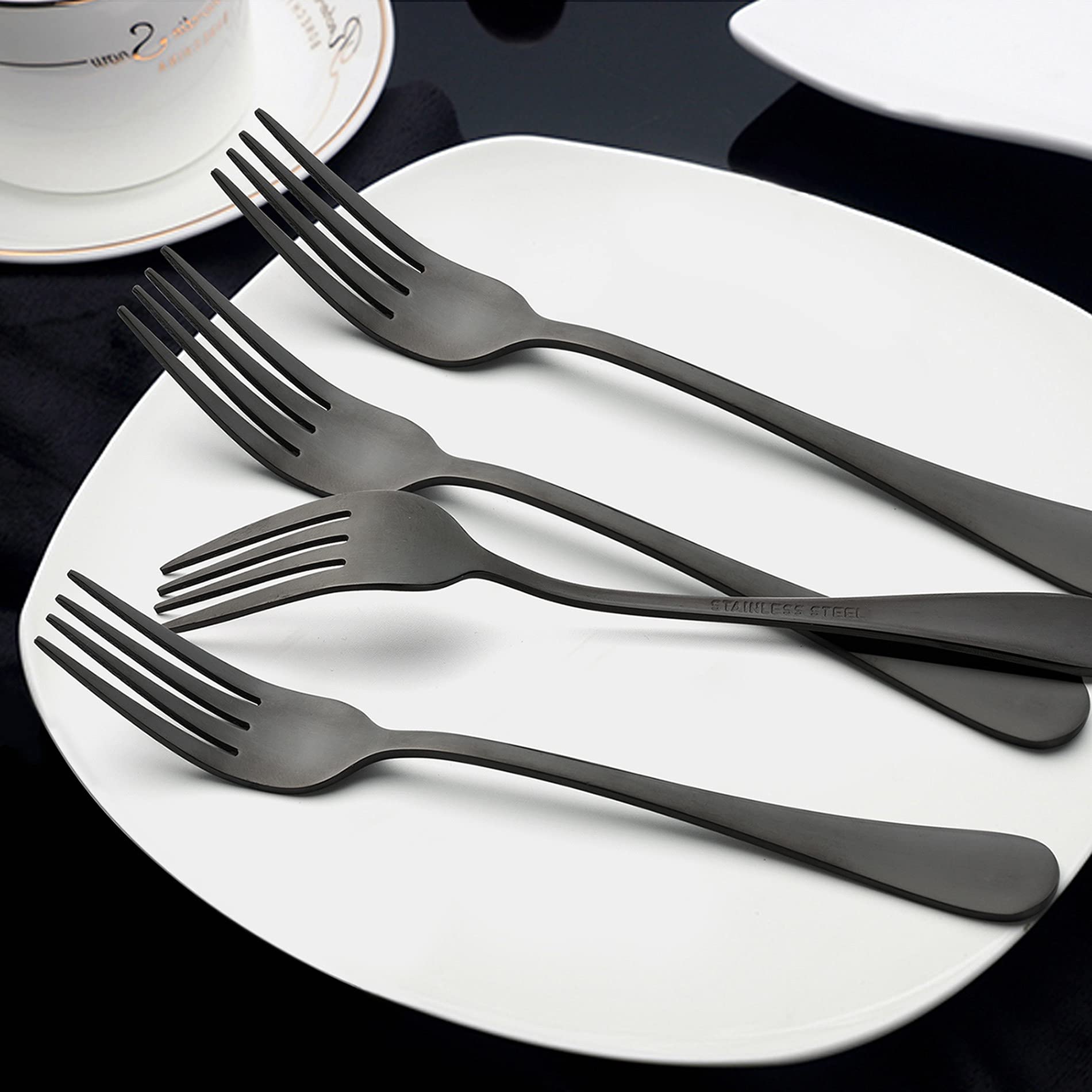Lianyu Black Salad Forks Set Of 12, Stainless Steel Silverware Flatware Forks, Appetizer Dessert Forks For Home Restaurant Weddi