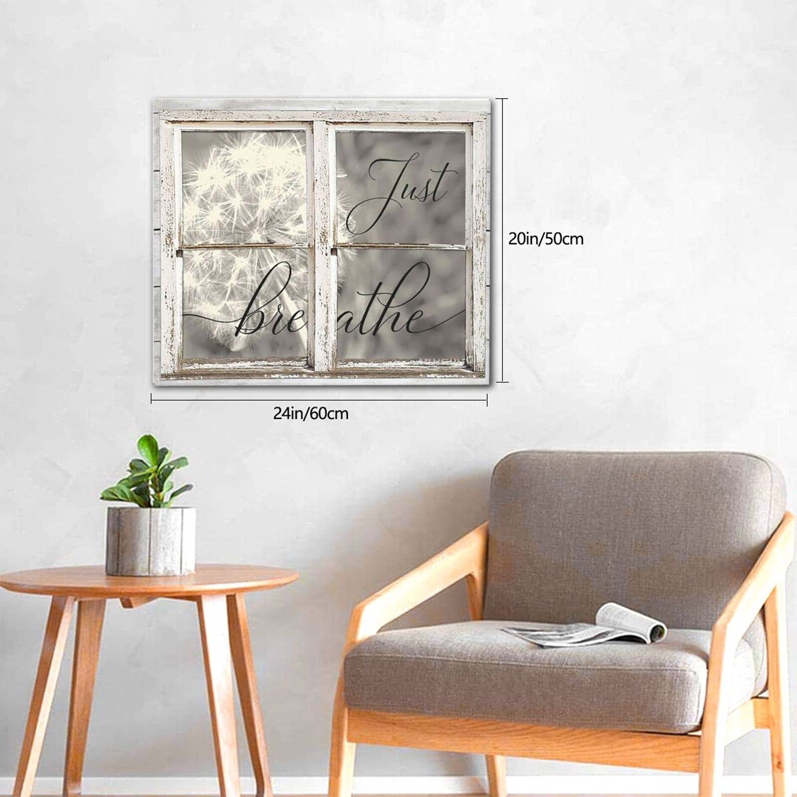 Just Breathe Canvas Wall Art Beautiful Dandelion And Window Inspirational Pictures Motivational Quotes Poster Framed Wall Decor