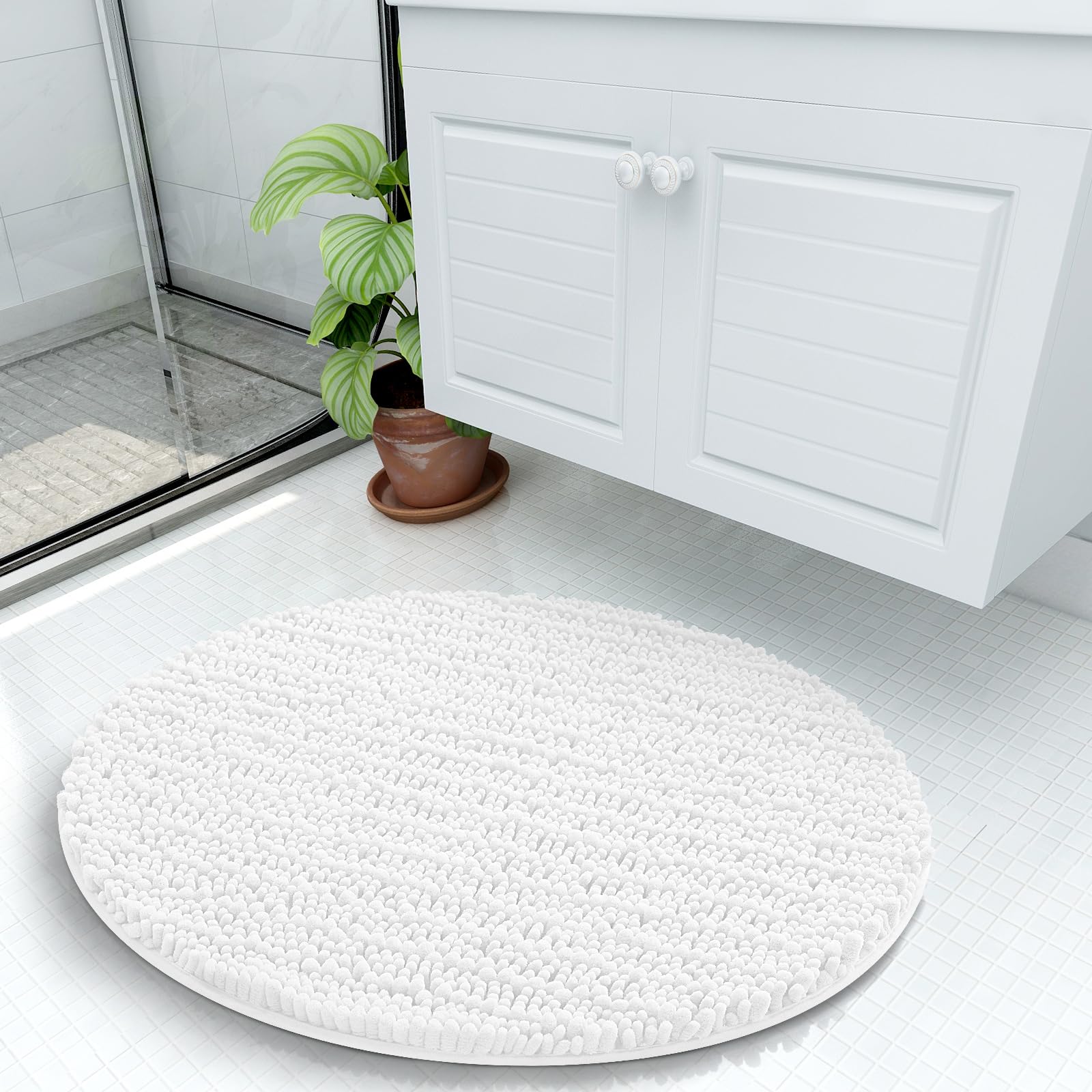 Arotive Luxury Round Chenille Bathroom Rug Mat, Extra Soft Thick Absorbent Shaggy Bath Rugs, Non-Slip Machine Wash Dry Plush Bat