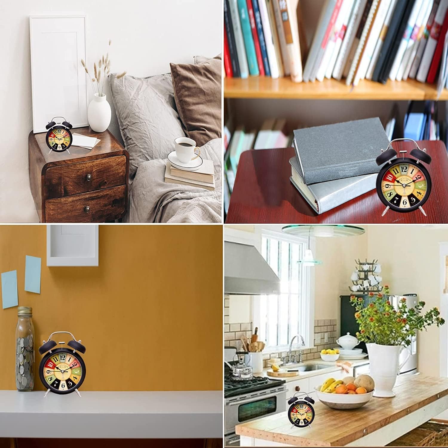 Aerys Retro Twin Bell Alarm Clock, Metal Frame, Night Backlight, Silent Movement, Luminous Table Clock For Students, Bedroom, Of