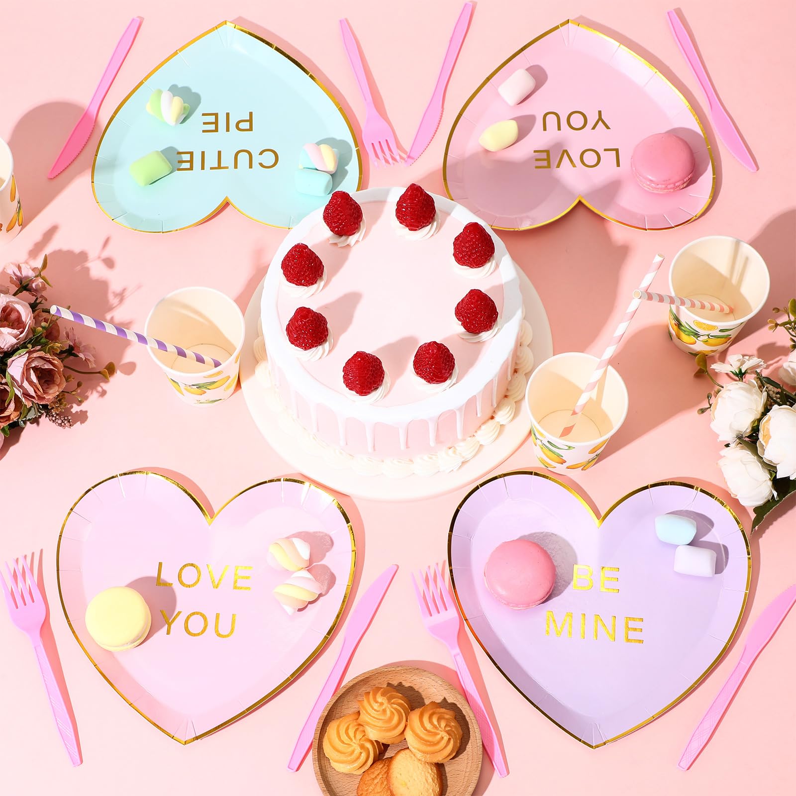 Suclain 36 Pcs Valentine'S Day Paper Plates 9'' Heart Shaped Paper Plates Disposable Heart Tableware Valentine'S Day Party Dinne