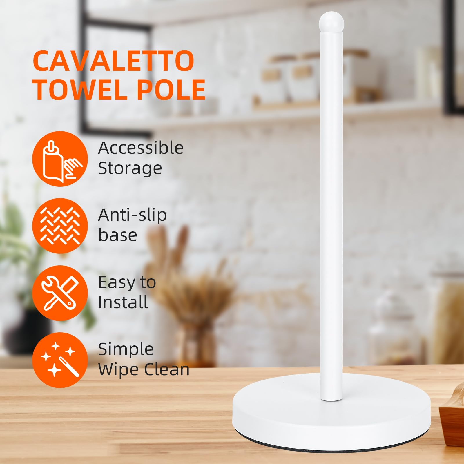 E-Room Trend White Paper Towel Holder Countertop, Weighted Paper Towel Holder Stand, Free Standing Paper Towel Holder, Paper Tow
