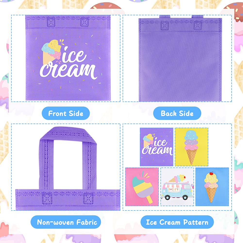 20Pcs Ice Cream Party Favor Bags, Ice Cream Reusable Non-Woven Gift Bag, Ice Cream Goodie Candy Tote Bag For Kid'S Ice Cream The