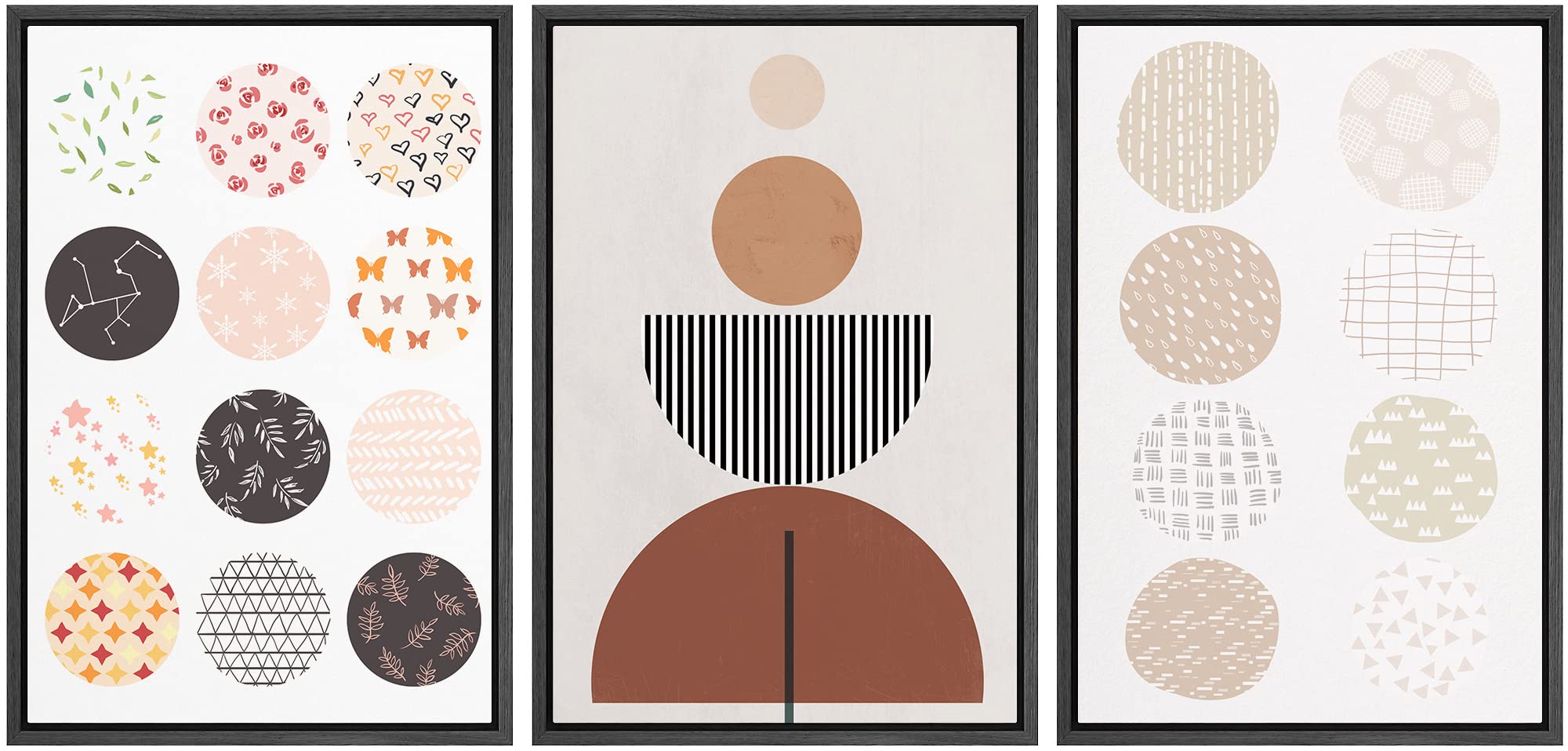 Idea4Wall Framed Wall Art Print Set Multi-Pattern Circle Variety Abstract Shapes Illustrations Modern Art Bohemian Colorful Cool