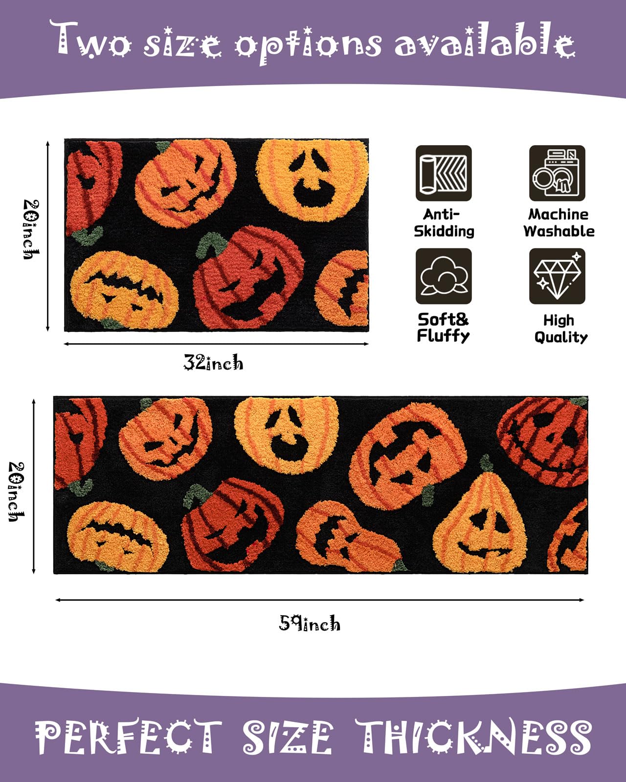 Dexde Fall Halloween Bathroom Rugs Fun Pumpkins Bath Mat For Autumn Harvest Thanksgiving Home Decor, Soft Non-Slip Carpet For Ha