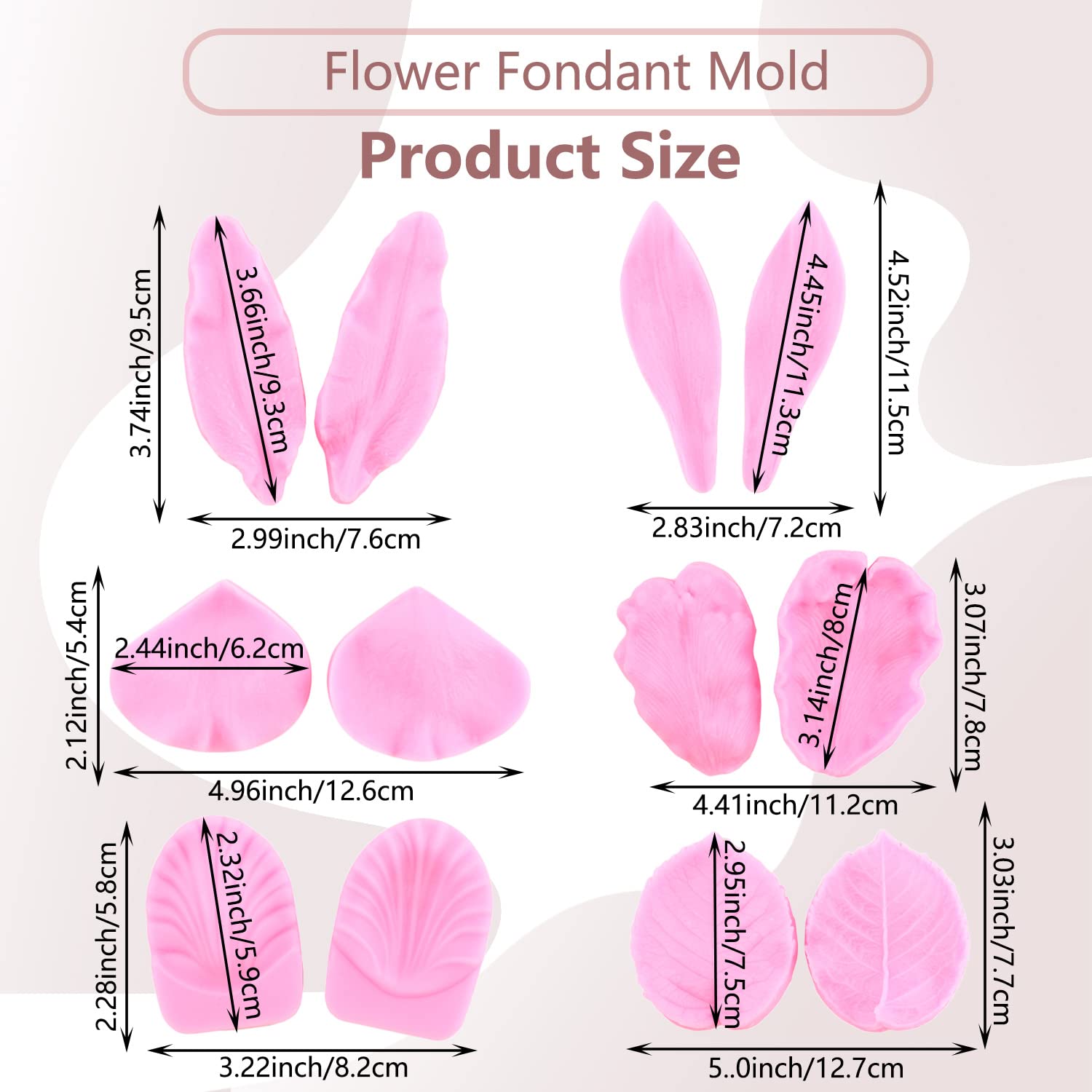 Miyahouse Gumpaste Flower Silicone Veining Mold Fondant Rose Veined Mold Gum Paste Peony Flower Mold Lily Iris Flower Molds For