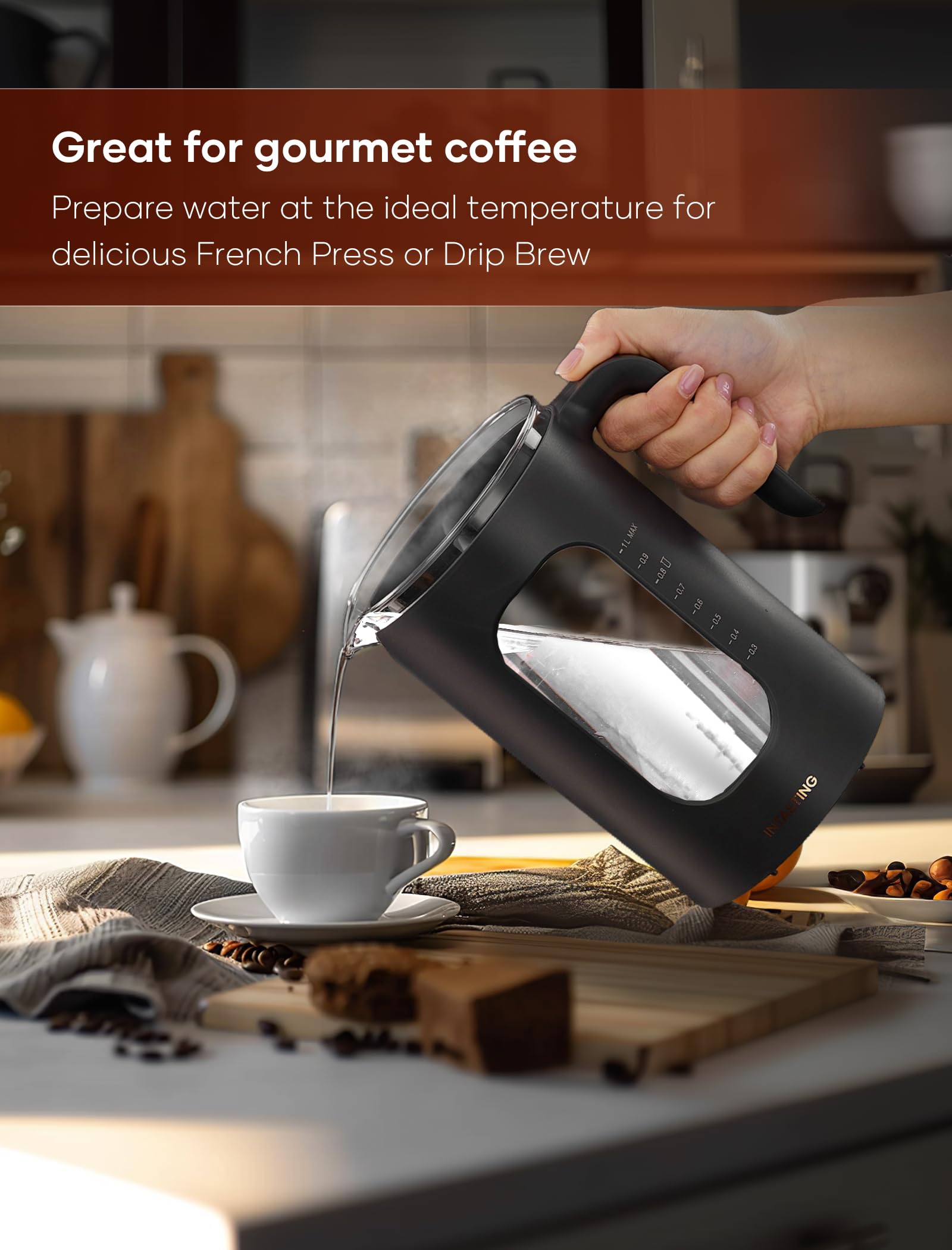 Electric Tea Kettle, Intasting Glass Electric Kettle With Tea Infuser And Precise Knob Temperature Control, 1200W Fast Heating,