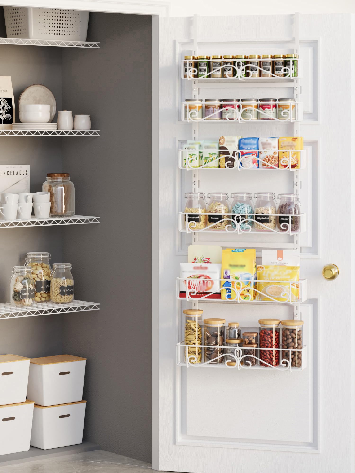 NQW 6Tier Over Door Pantry Rack, Heavy Duty Storage Shelf for Laundry